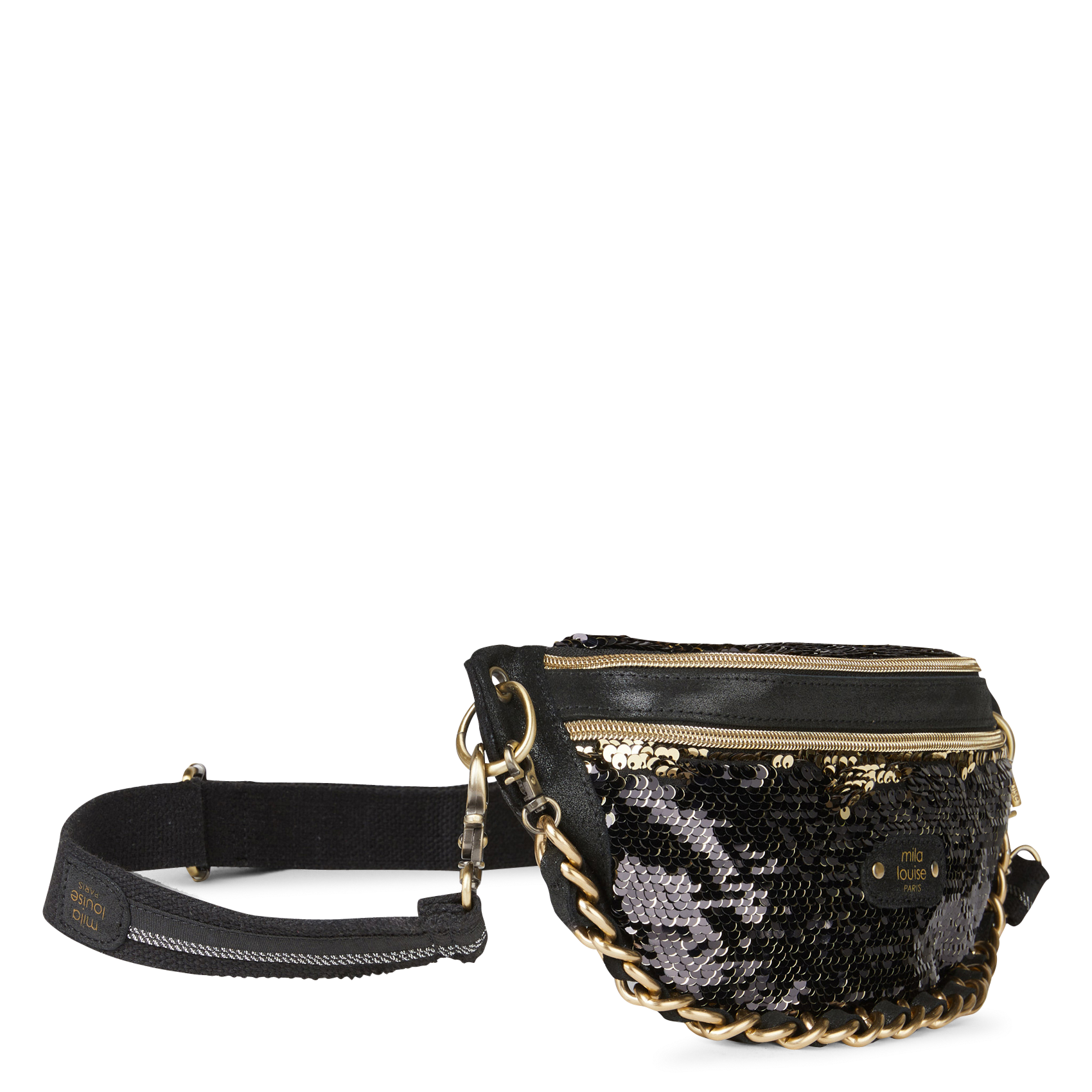 Sequin leather fanny pack MILA LOUISE Black