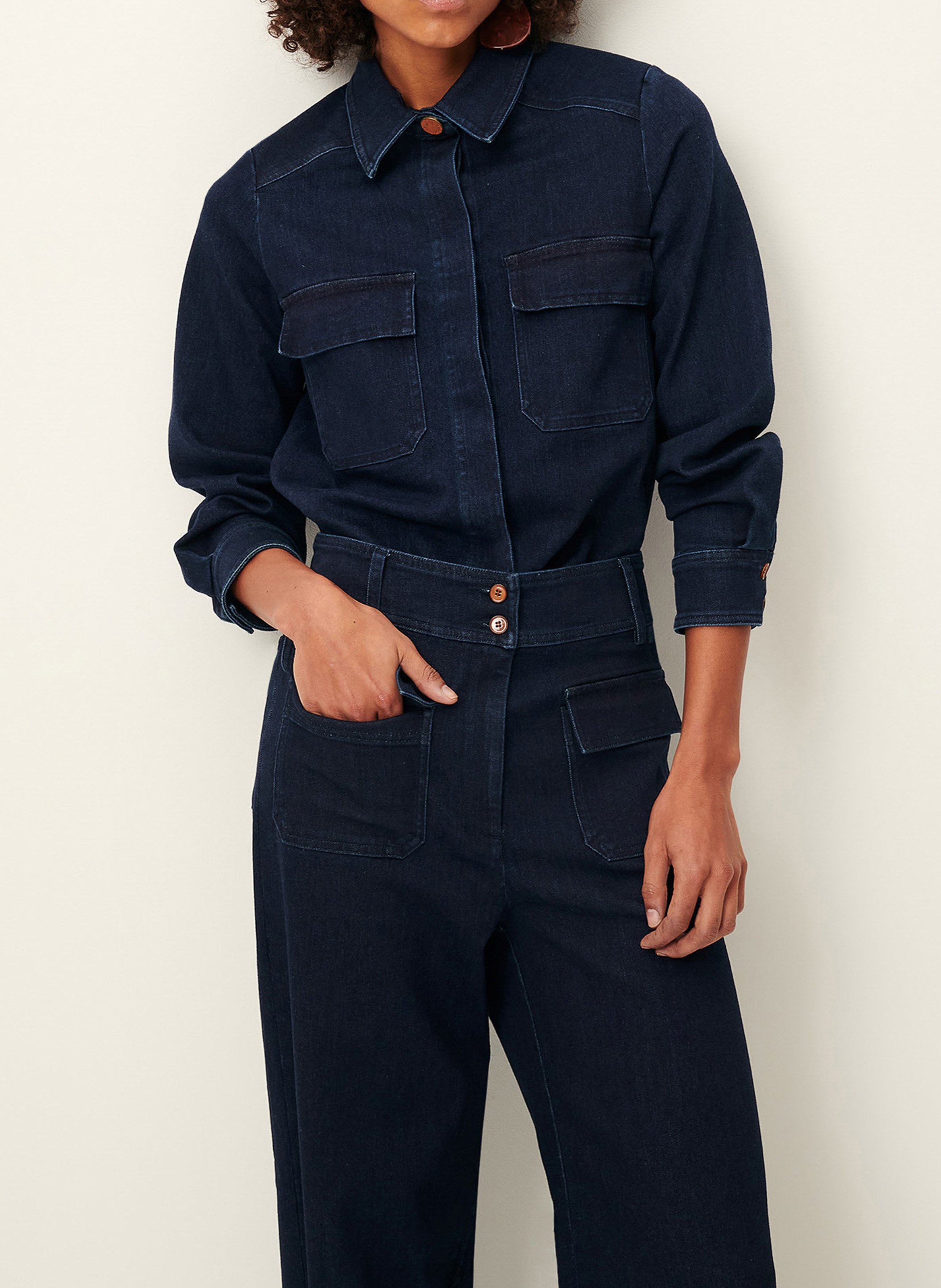 Veste courte droite en denim de coton léger SESSUN Bleu