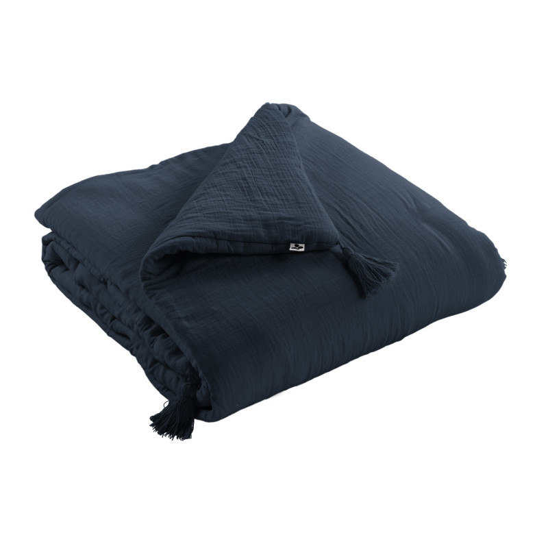 Cotton gauze bedspread or end-of-bed throw L'EFFET PAPILLON Blue