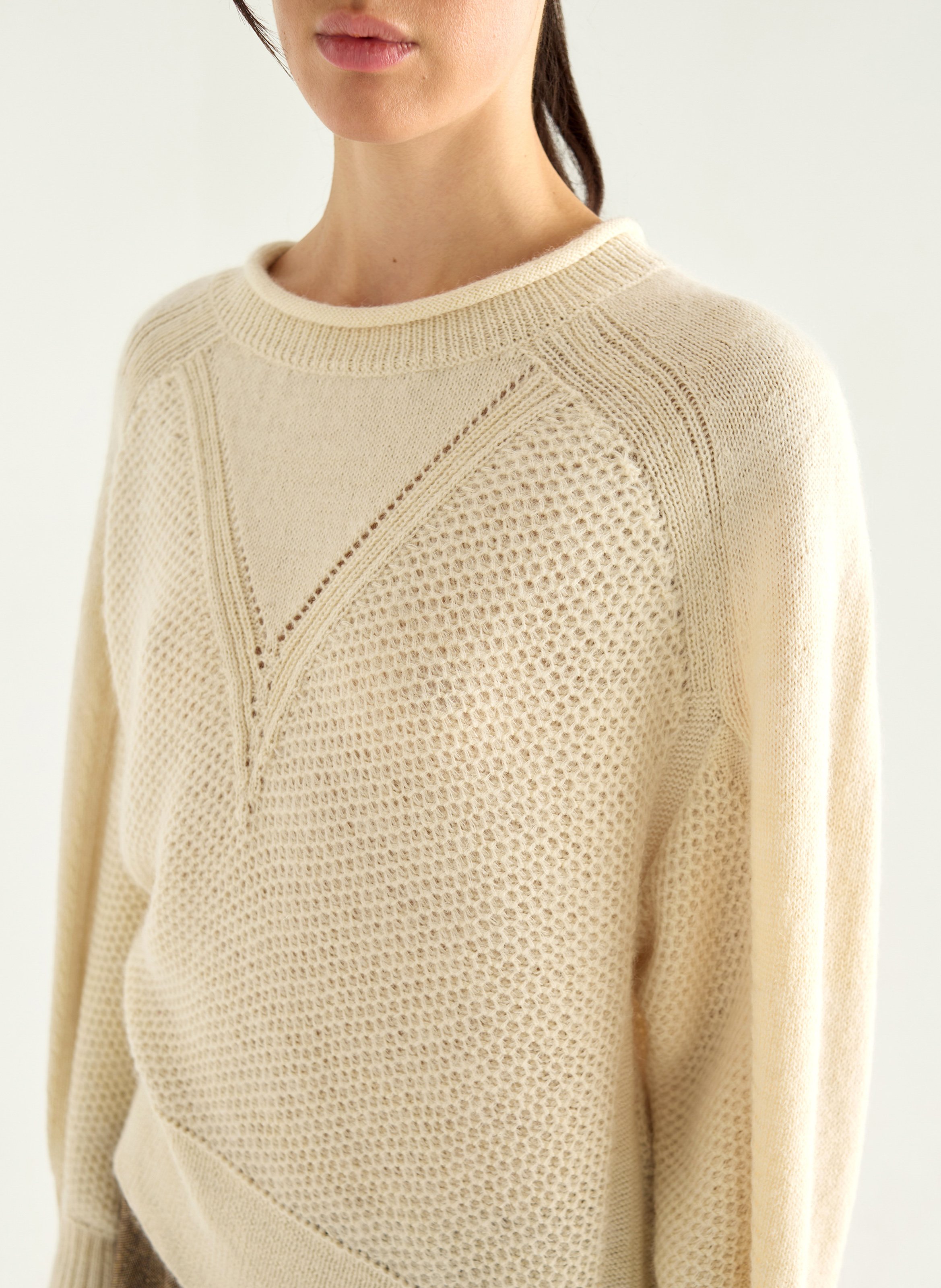 Oversized trui met ronde hals, wolblend COTELAC Wit