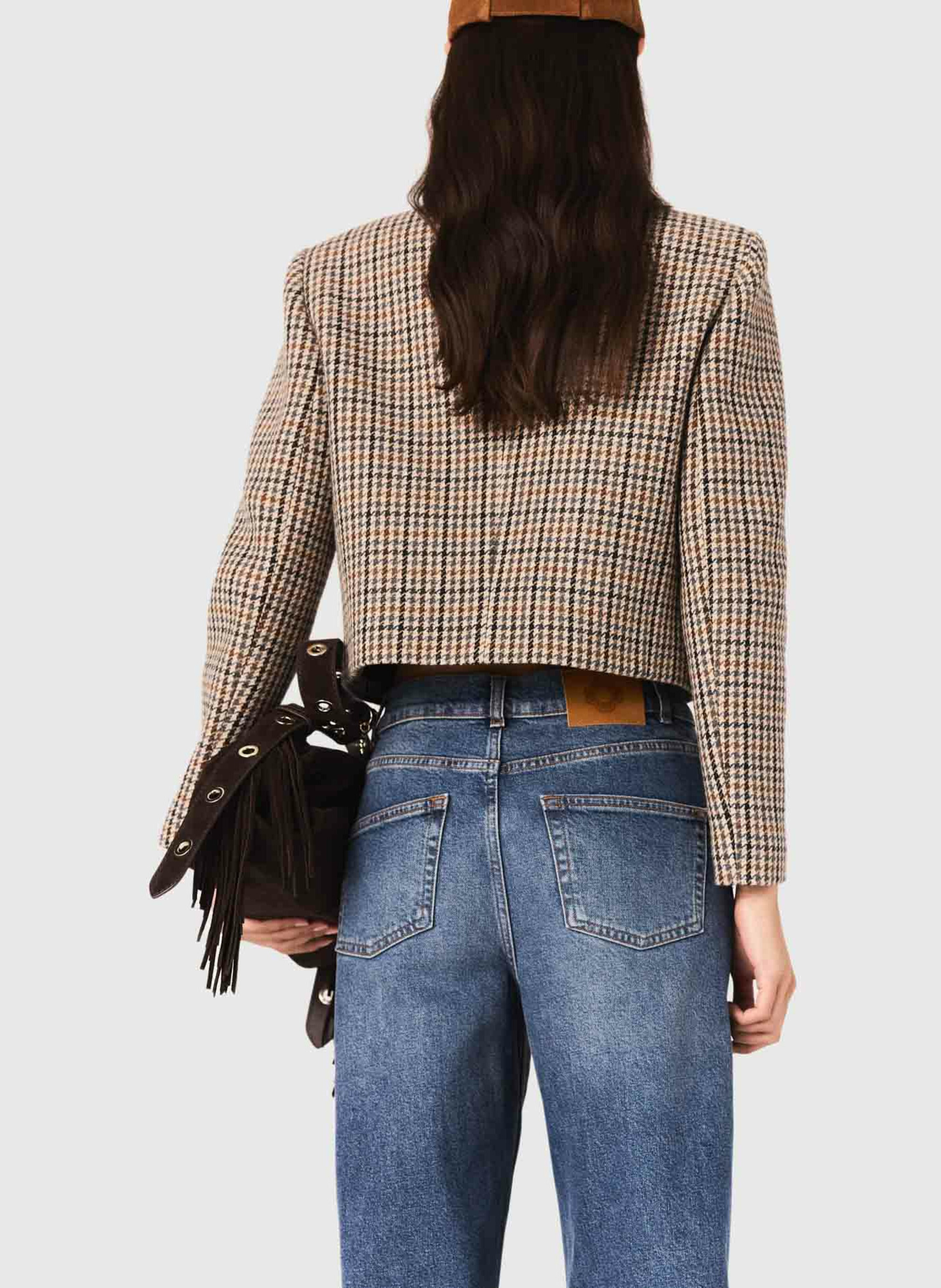 Veste courte à carreaux MAJE Beige