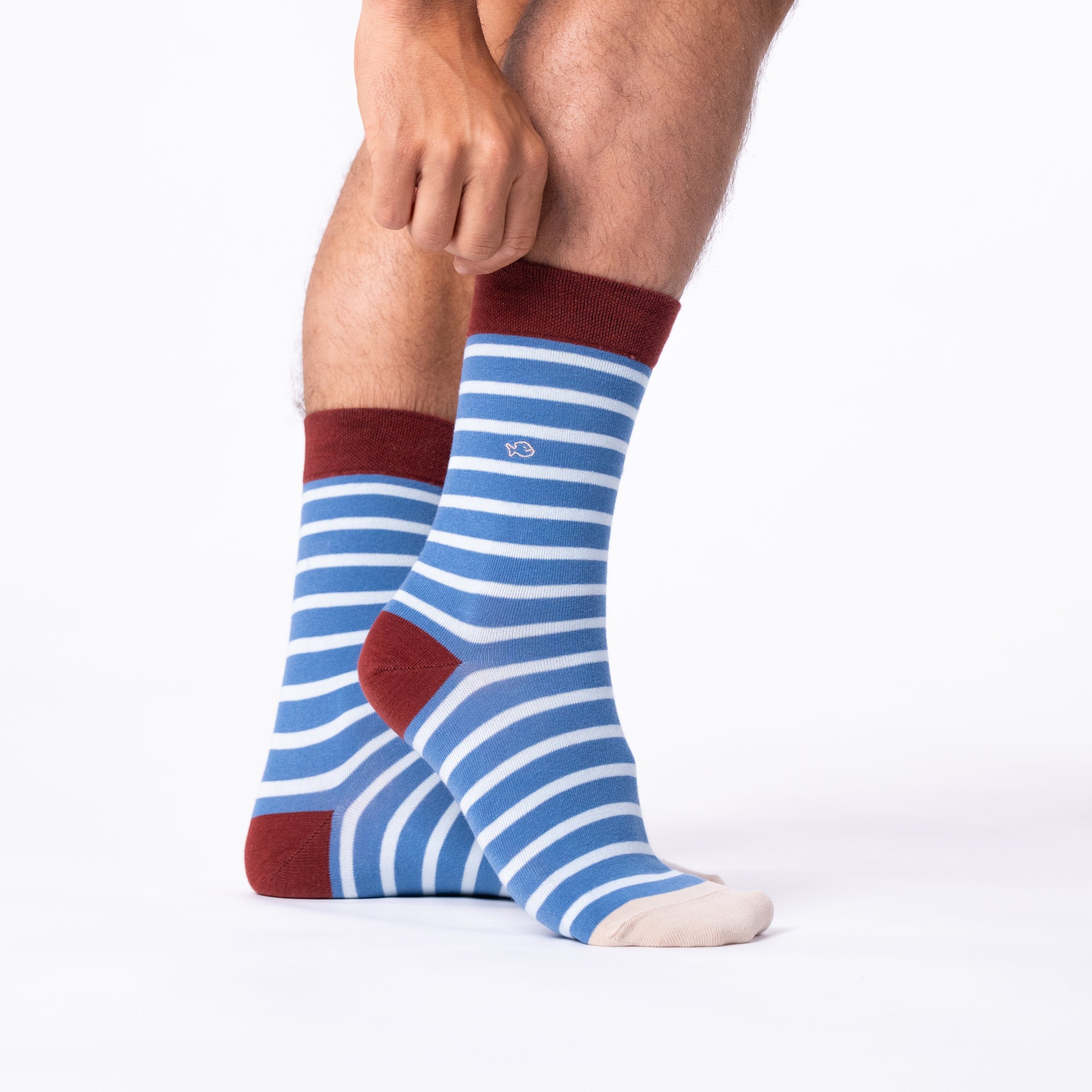 Combed cotton socks with wide stripes BILLYBELT Blue