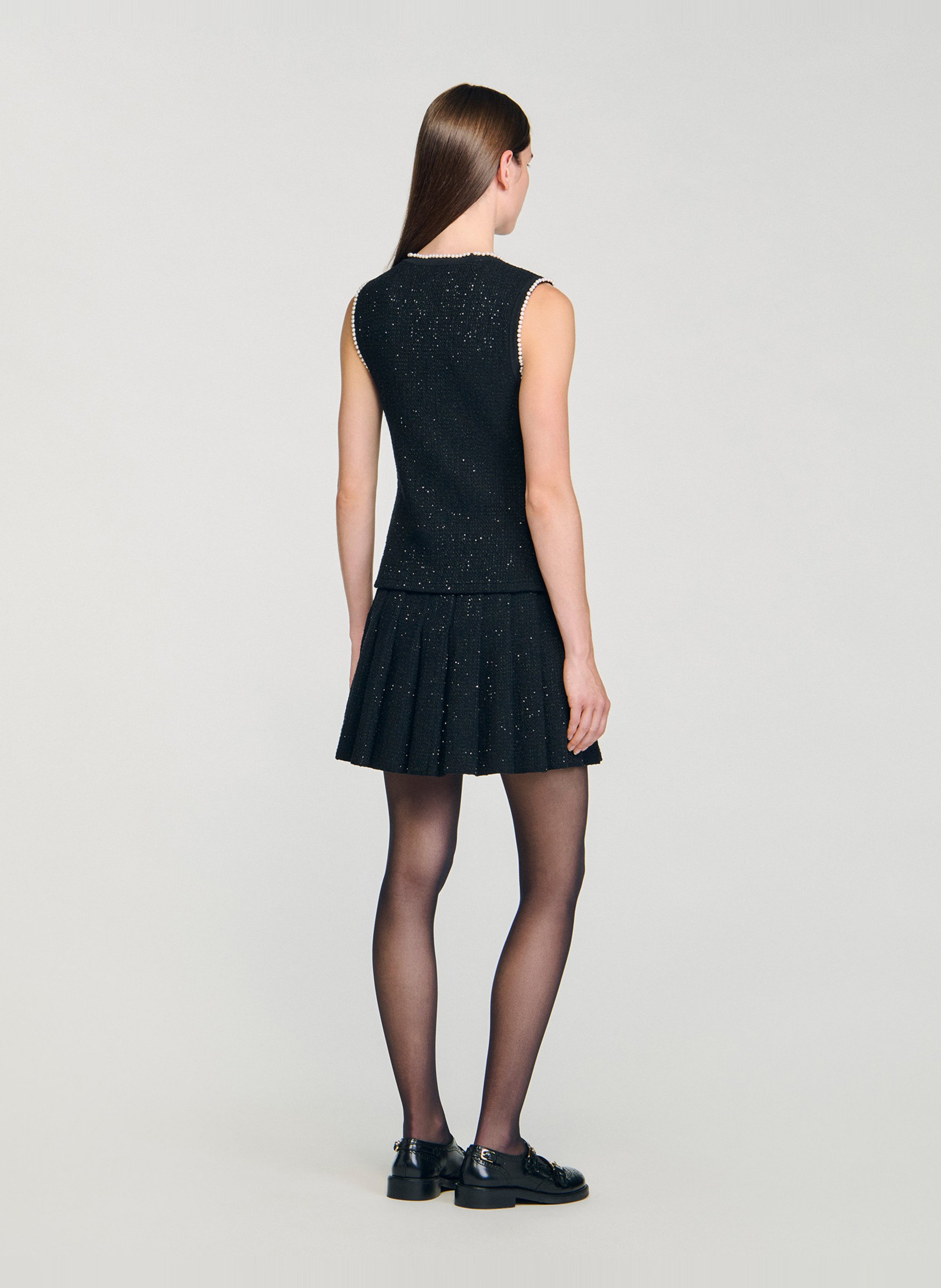 Cardigan boutonné en tweed fantaisie SANDRO Noir