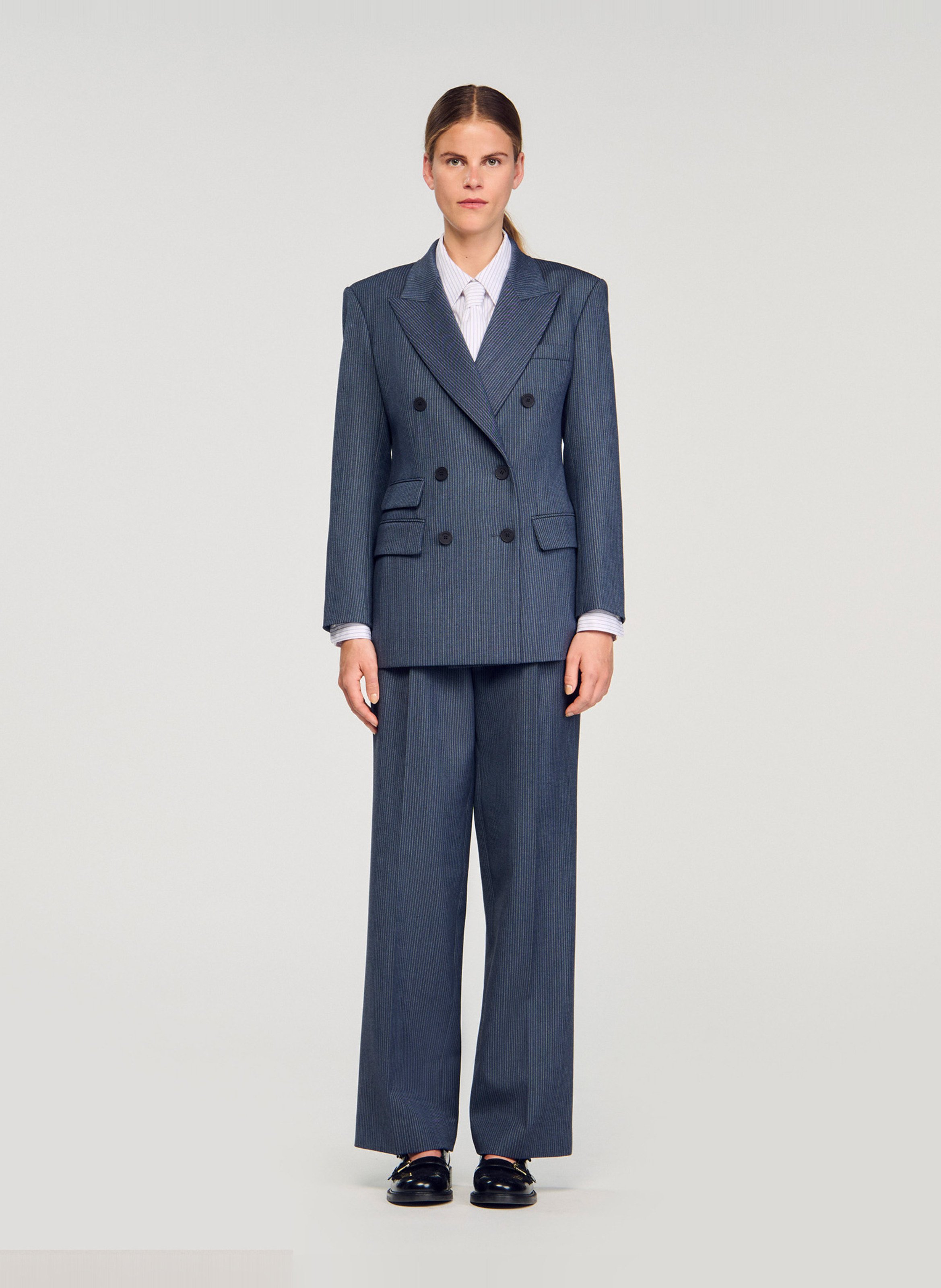 Veste de tailleur ajustée à rayures SANDRO Bleu