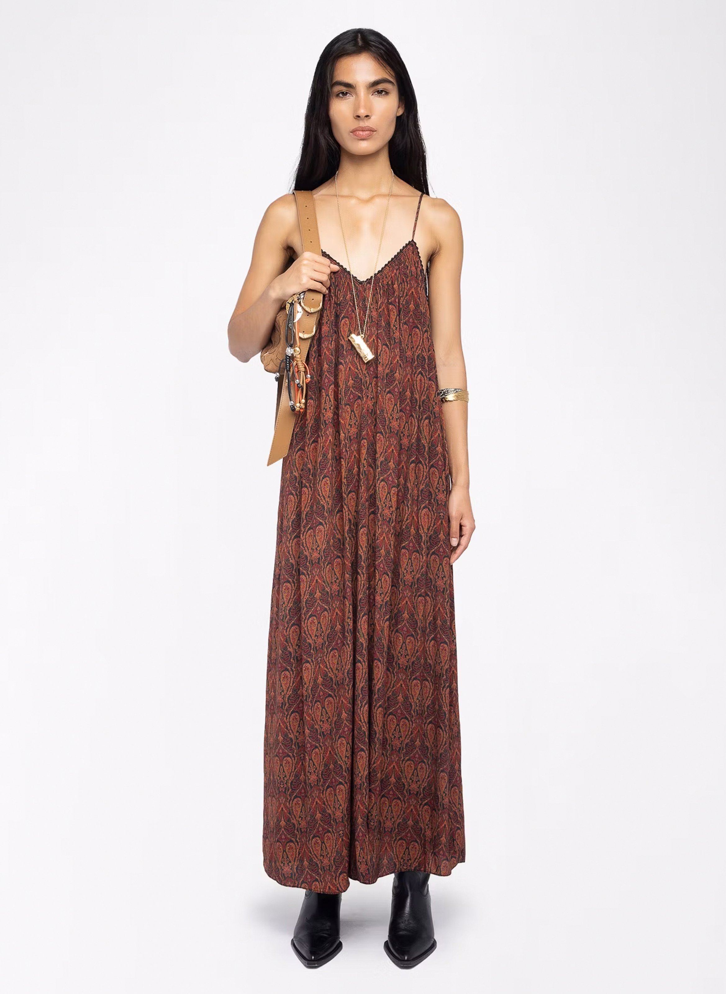 Abito lungo stampato scollo a V ZADIG&VOLTAIRE Nero