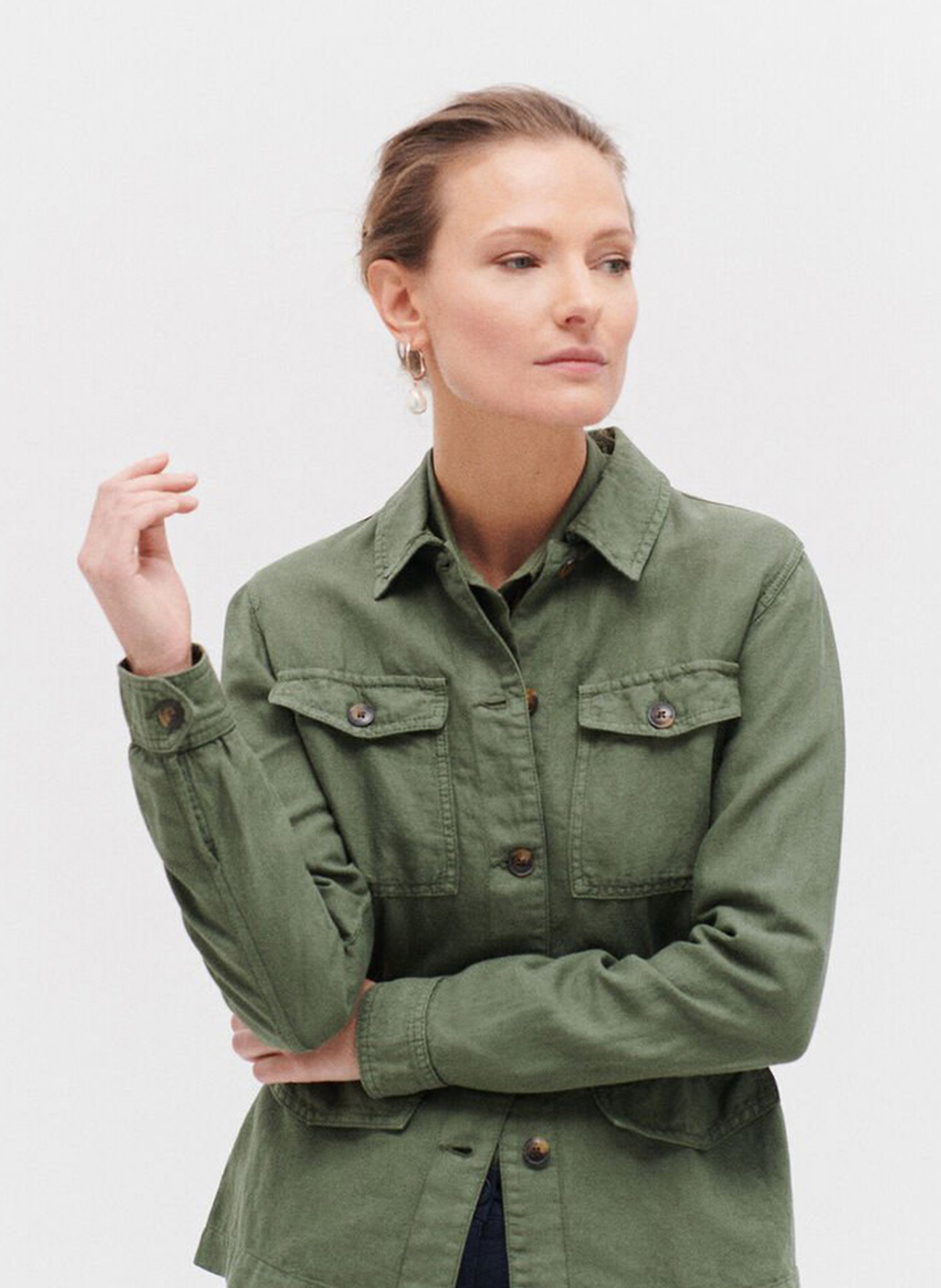 Saharienne col classique en coton CAROLL Vert
