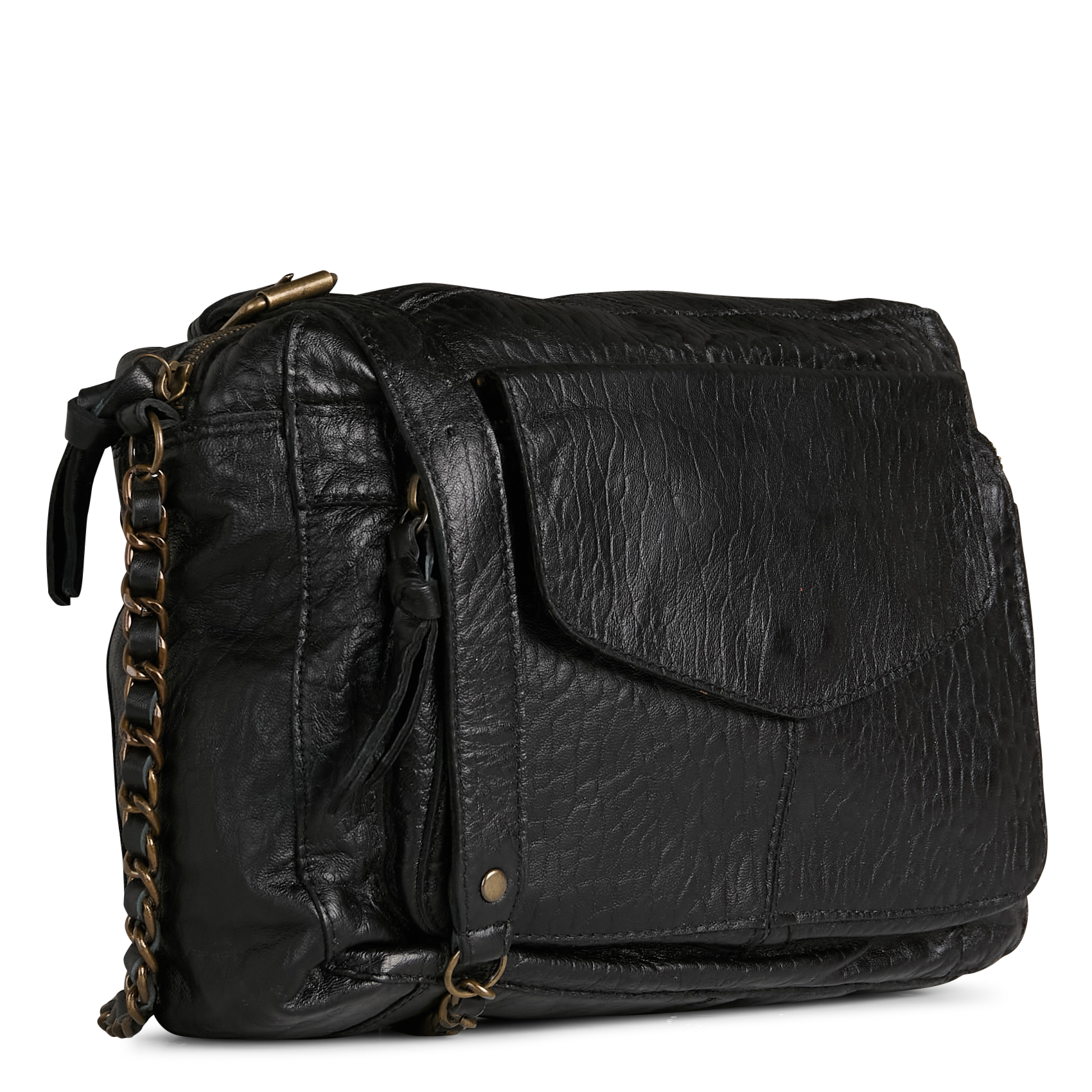 Sac bandoulière en cuir PIECES Noir