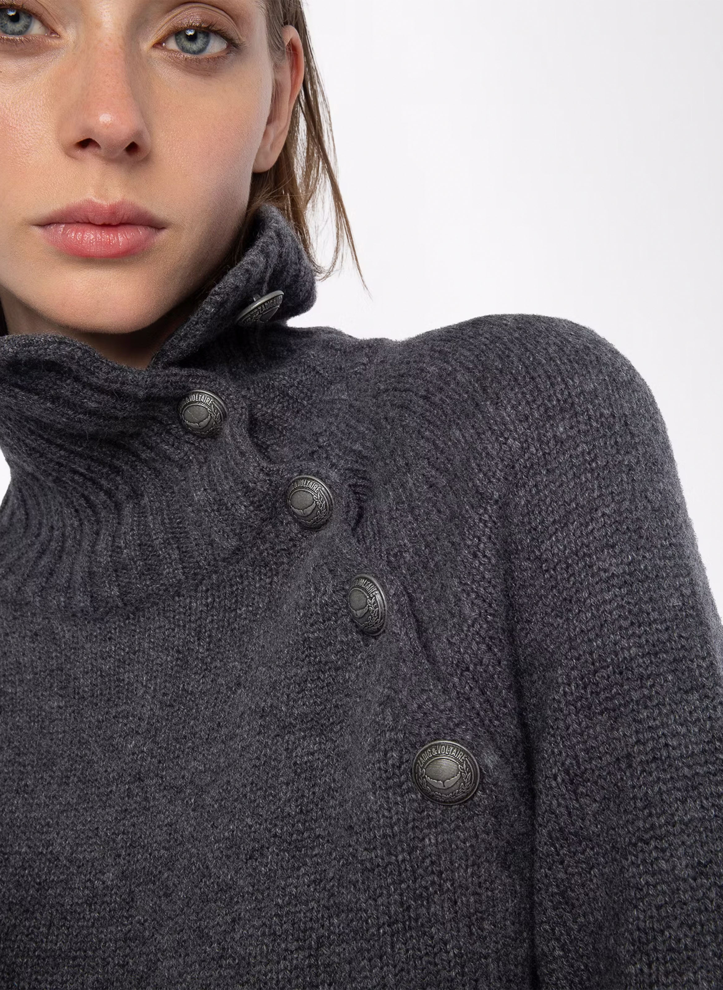 Pull col montant boutonné en cachemire ZADIG&VOLTAIRE Gris