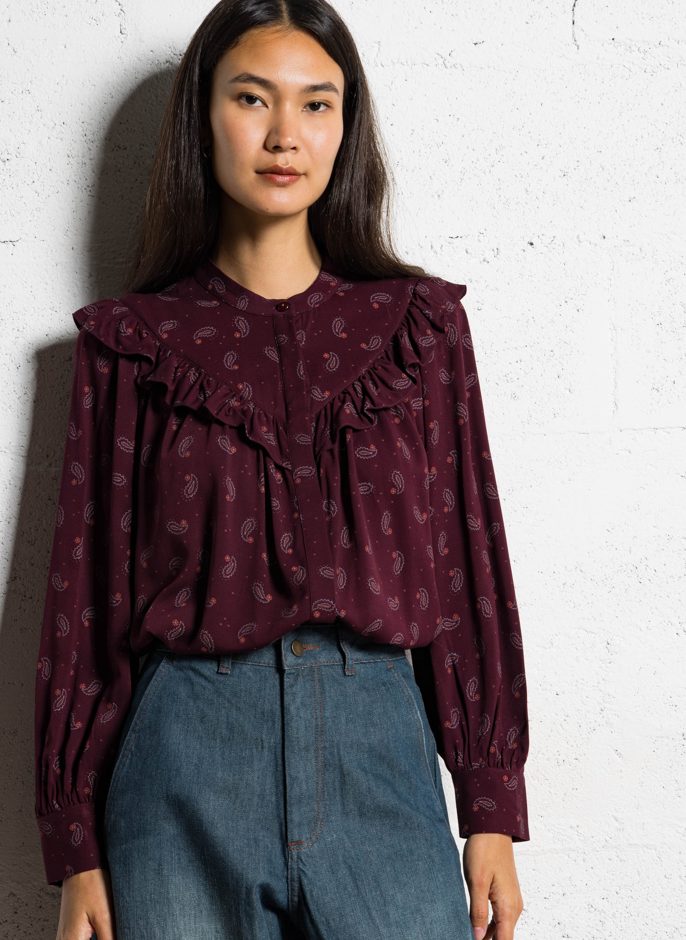 Printed round-neck shirt DES PETITS HAUTS Purple