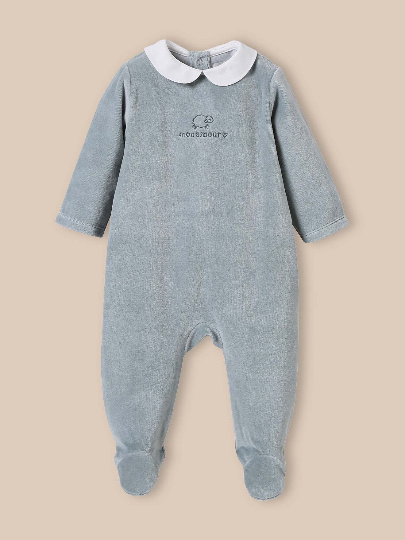 Embroidered velvet sleepsuit CYRILLUS Green