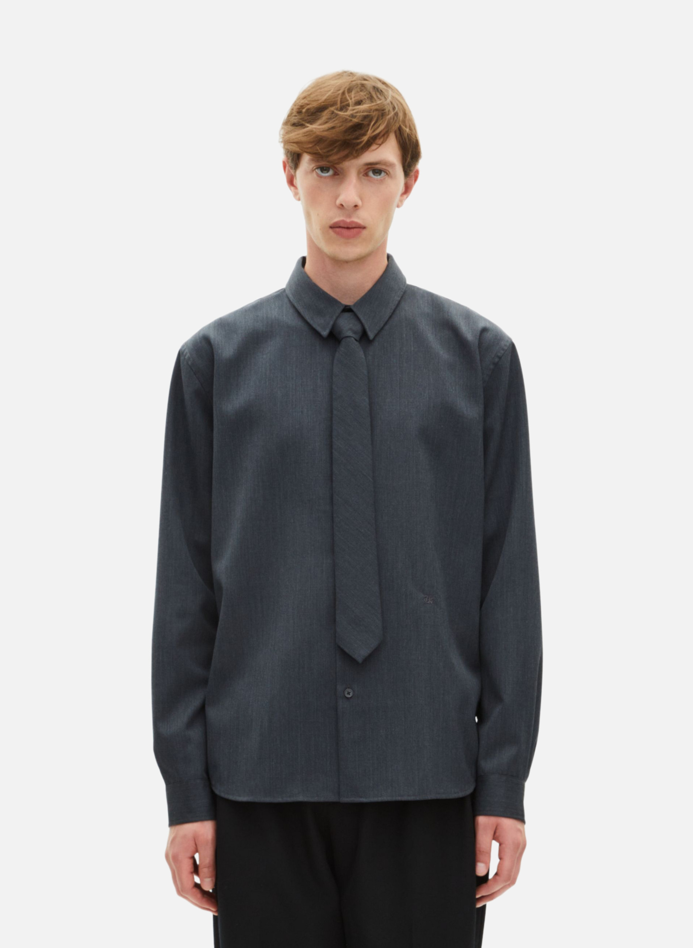 Shirt with tie THE KOOPLES Grey