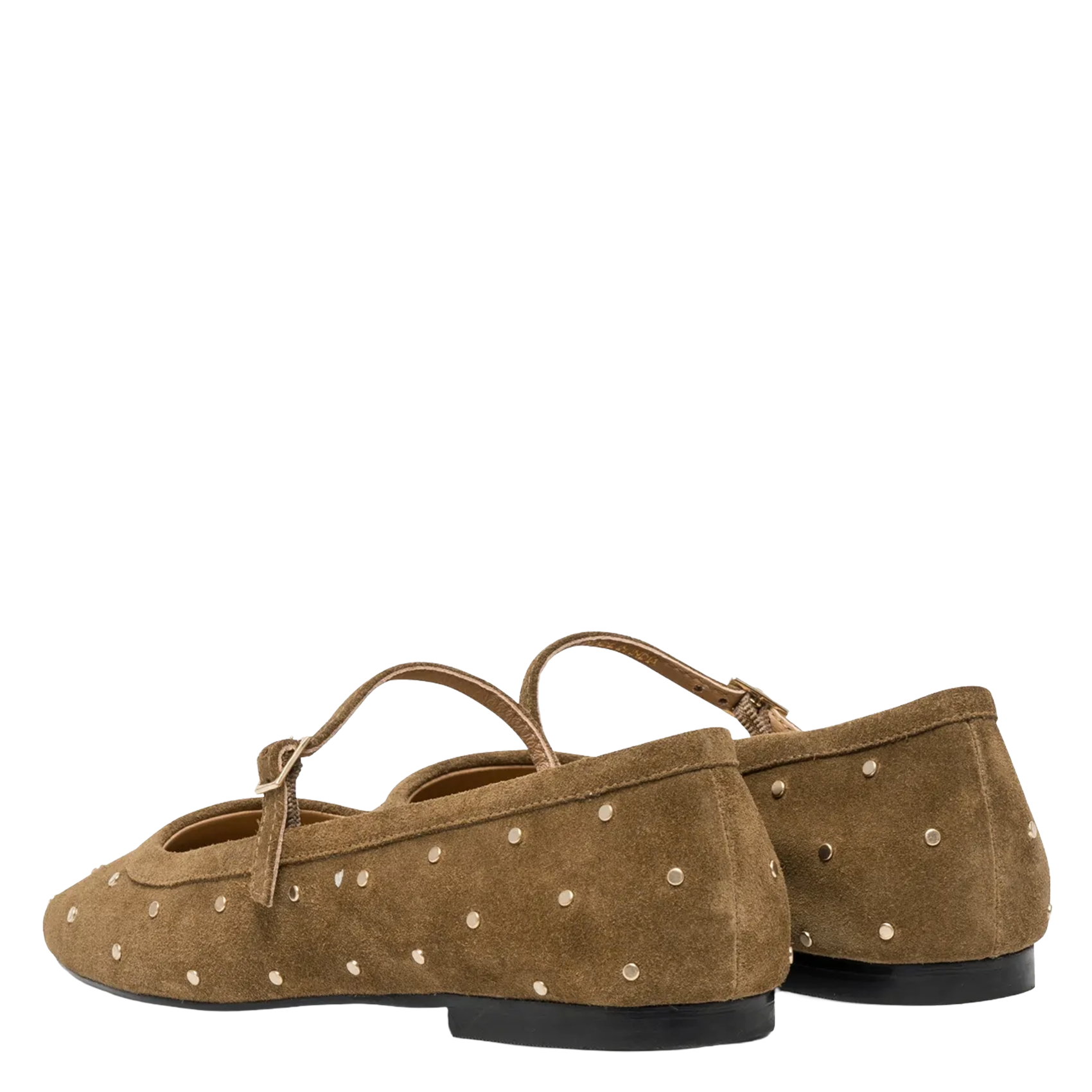 Studded suede leather ballet flats BOCAGE Brown