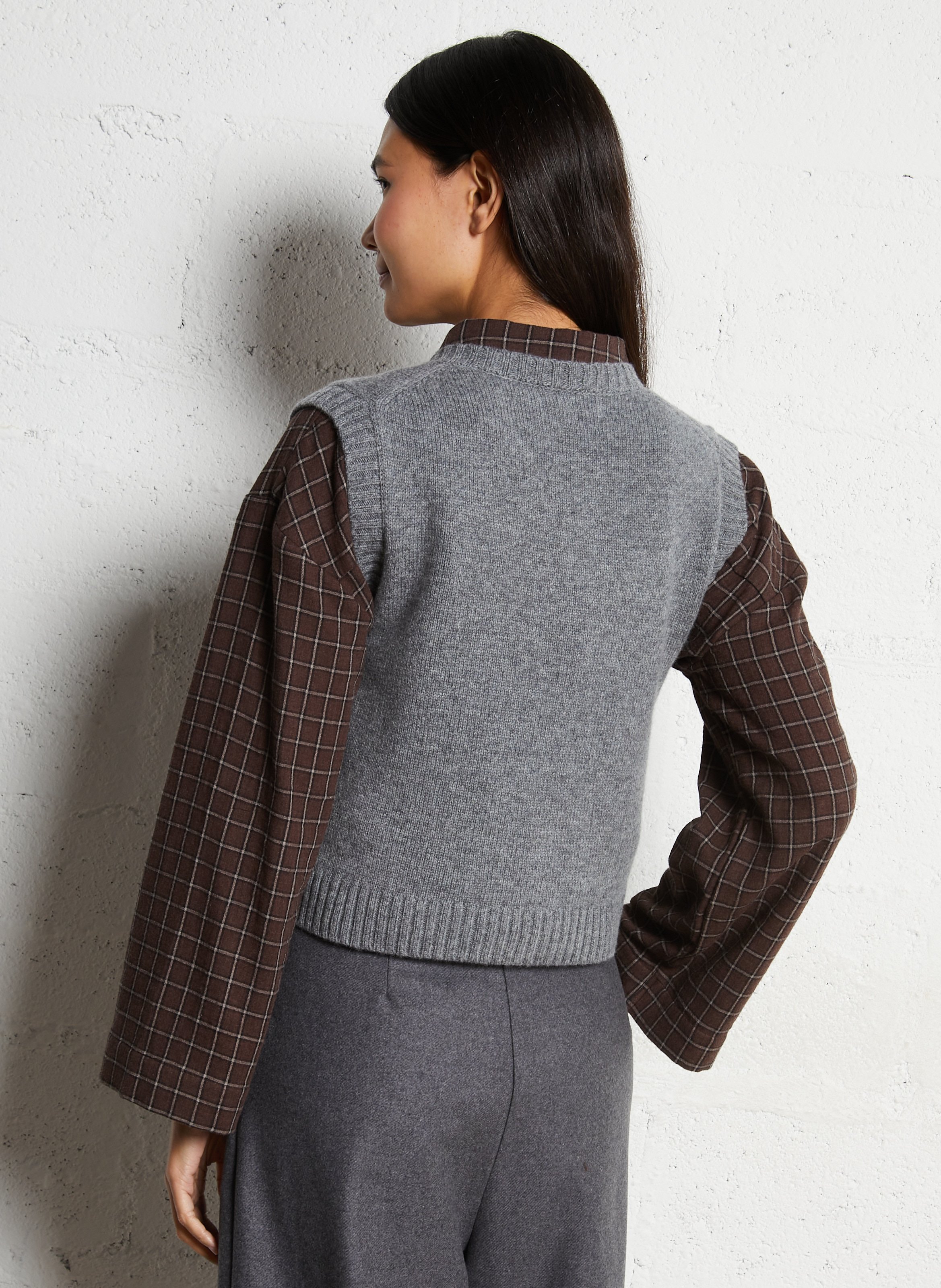 Top col rond en laine THE TINY BIG SISTER Gris