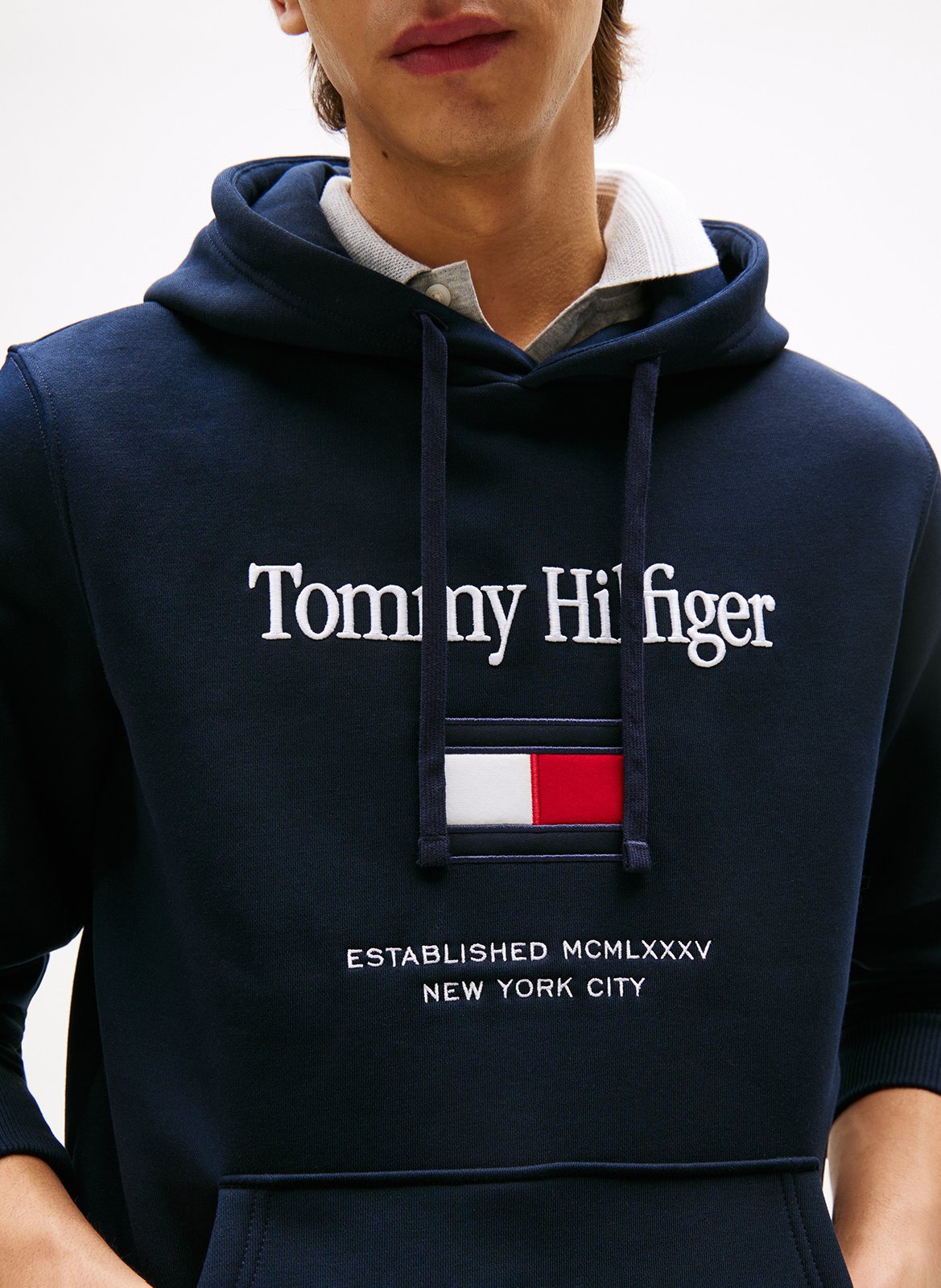 Sweat à capuche droit en coton mélangé TOMMY HILFIGER Bleu