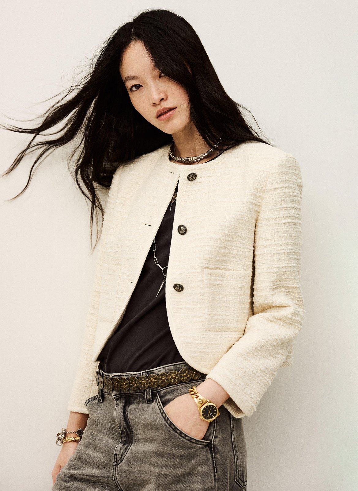 Veste droite col rond en coton mélangé BA&SH Beige