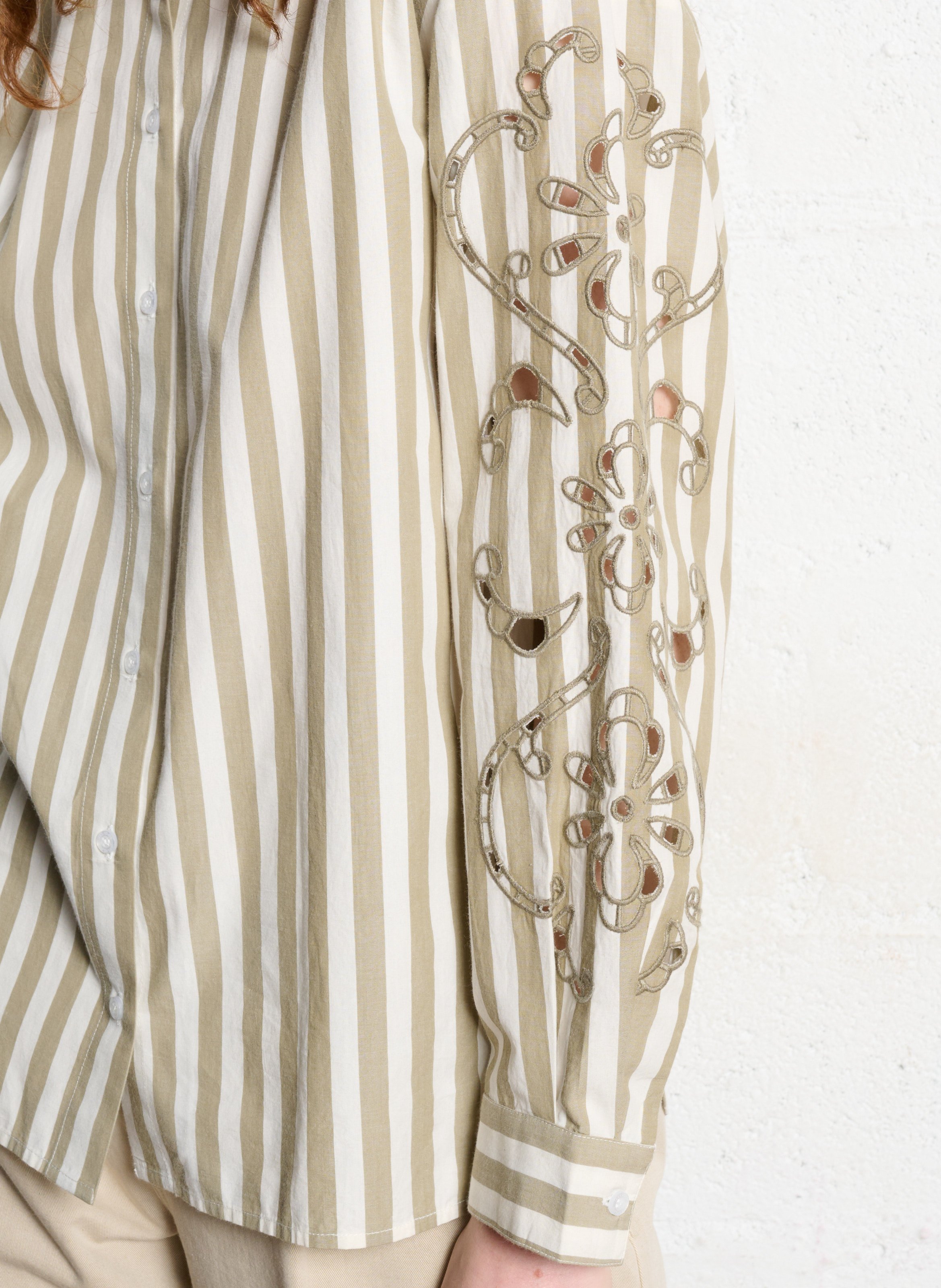 Chemise oversize en coton rayé IKKS Kaki