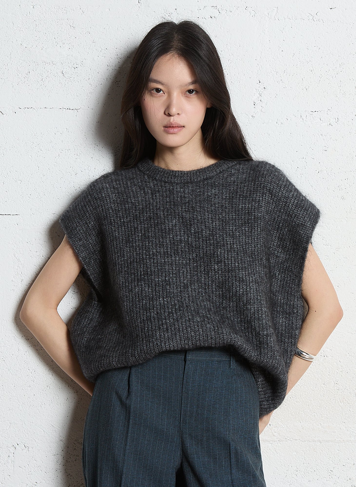 Pull oversize col rond en maille MAISON 123 Gris