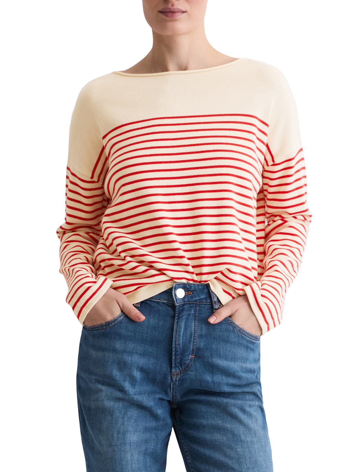 Pull oversize col rond en coton rayé MARC O'POLO Beige