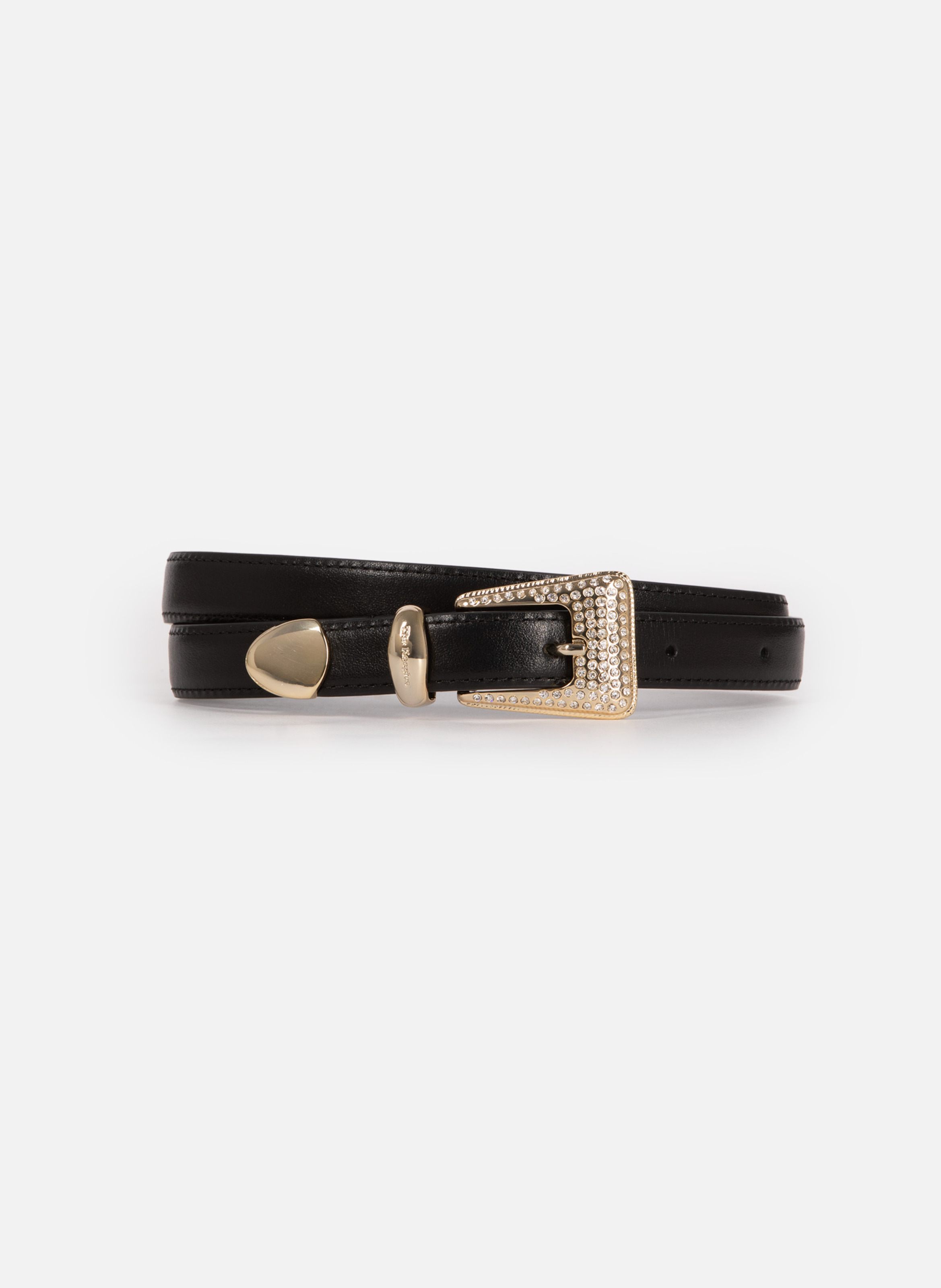 Thin Western-style belt with rhinestone-embellished leather buckle THE KOOPLES Black