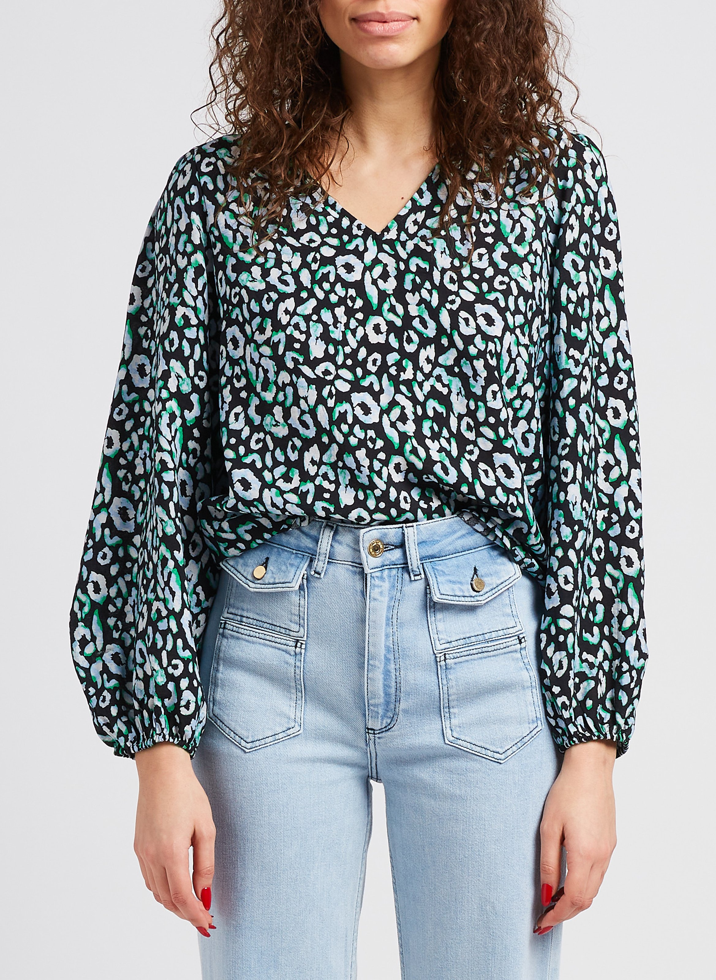 Top col V imprimé OBJECT Noir