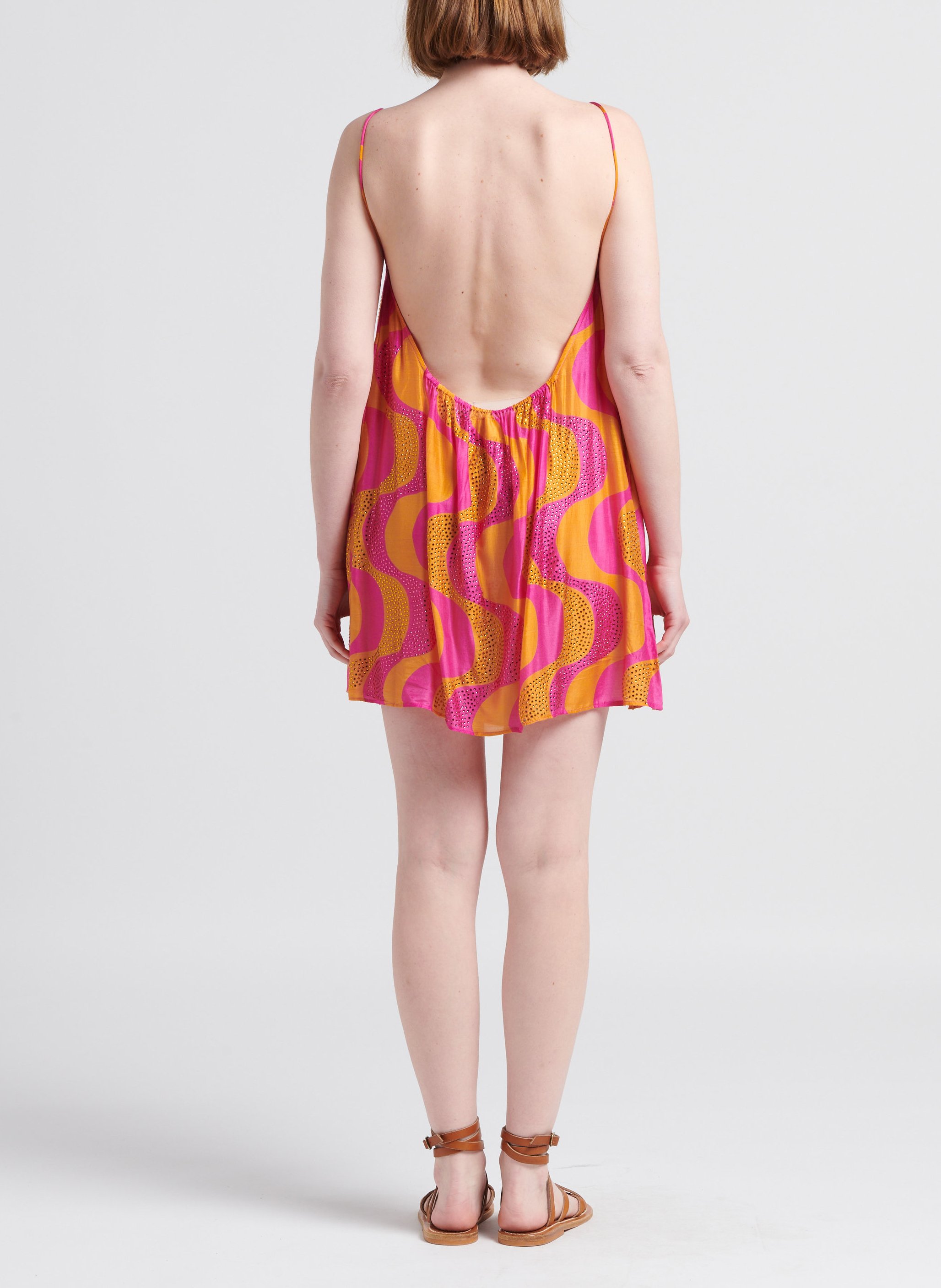 Korte, ruimvallende jurk met print SUNDRESS Oranje