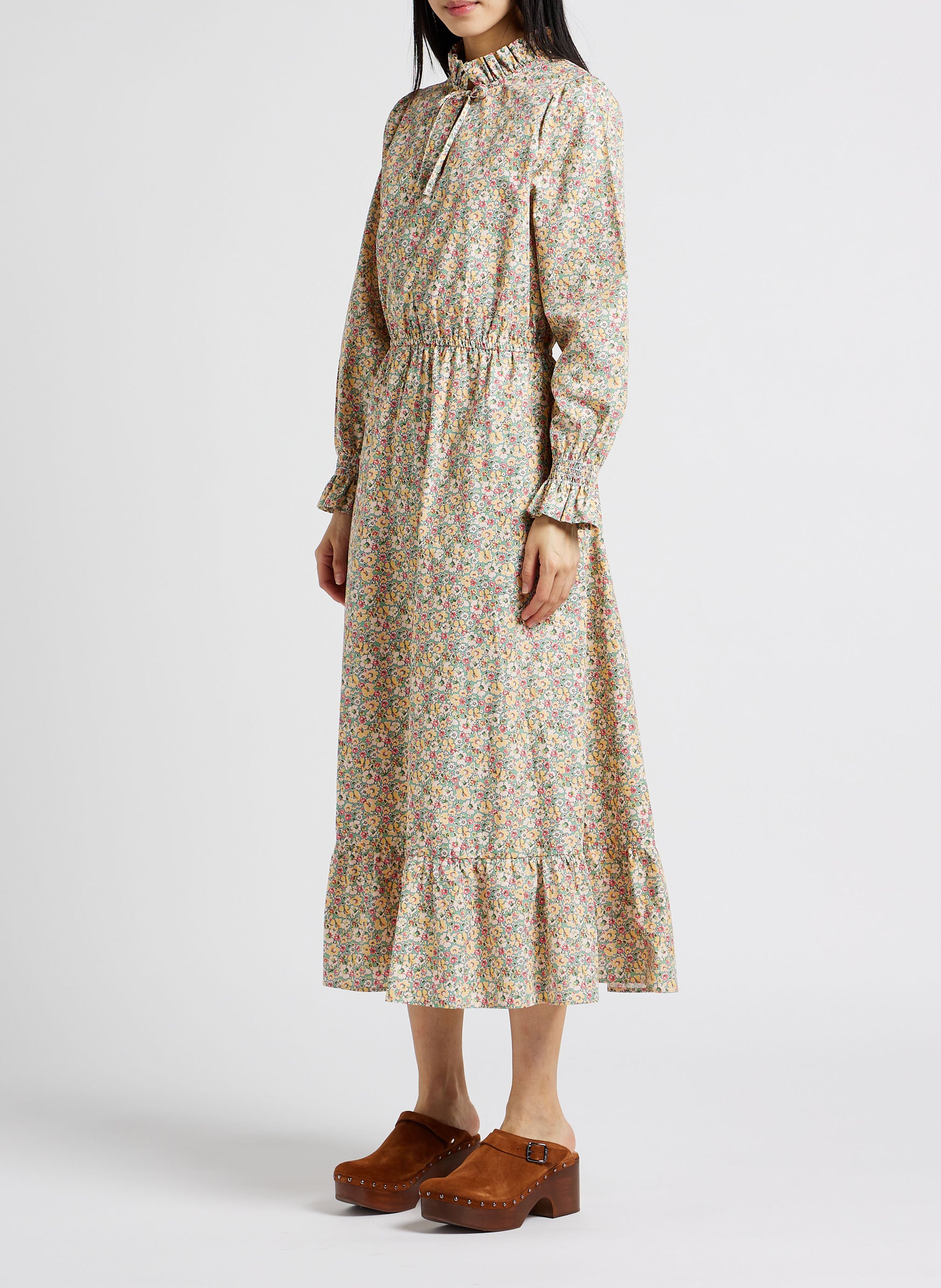 Lange, katoenen jurk met Victoriaanse kraag en bloemenprint BONTON Veelkleurig