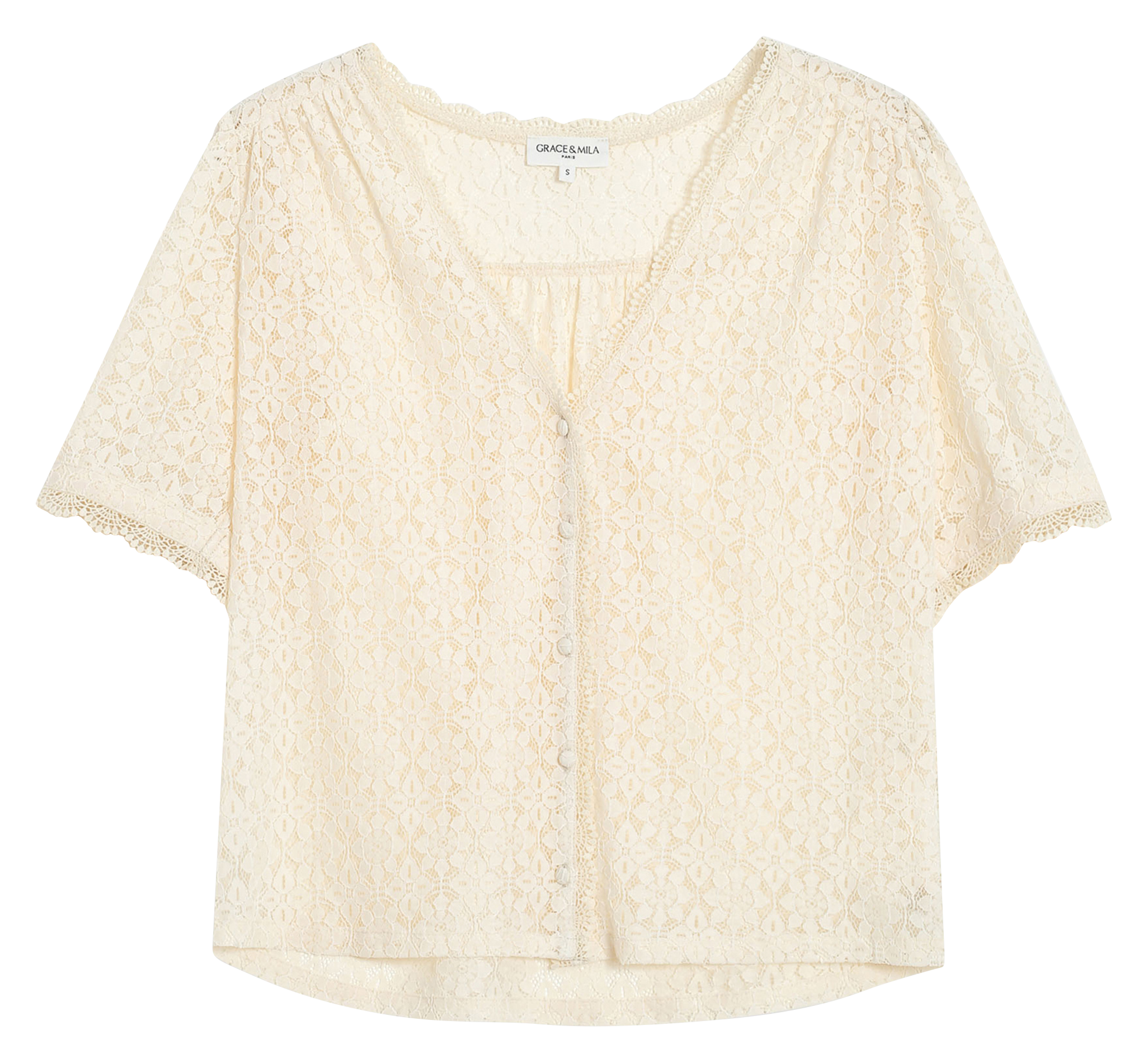 Top met V-hals en knopen van kant GRACE ET MILA Bruin