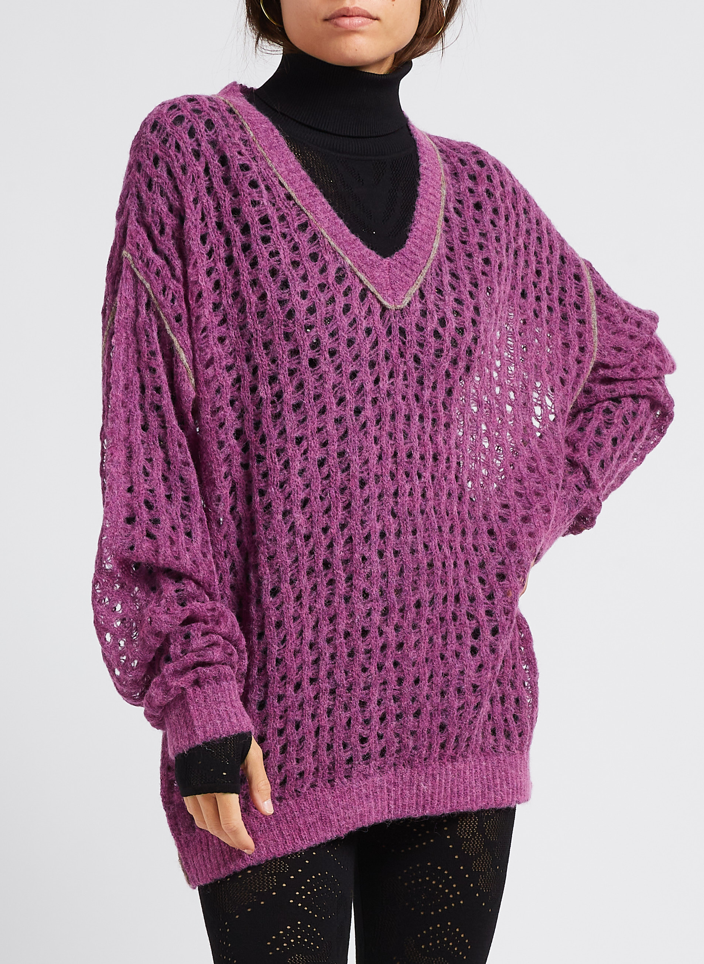 Pullover mit V-Ausschnitt aus Netzgewebe MES DEMOISELLES Rosa
