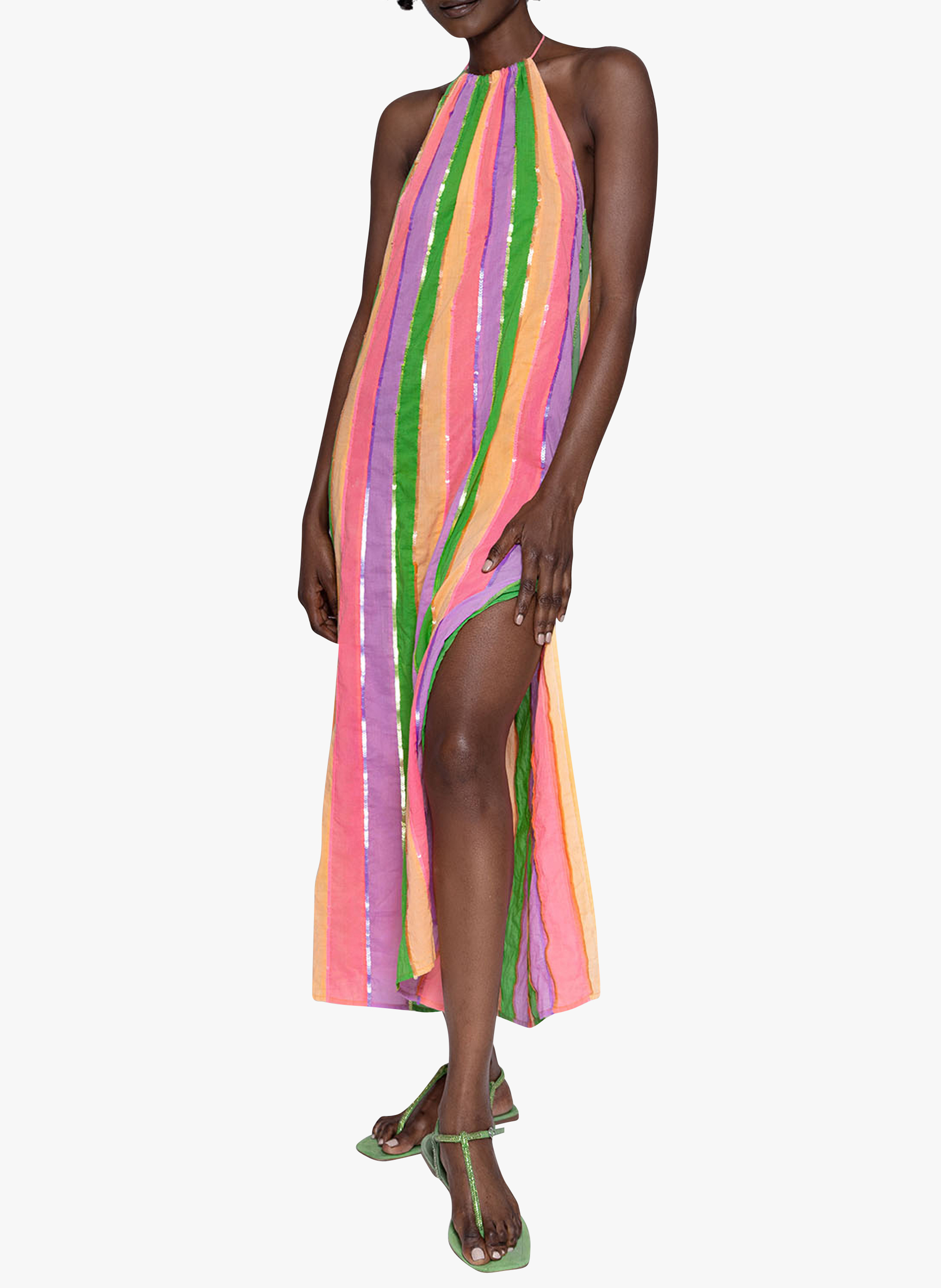 Robe midi col rond à rayures en coton  SUNDRESS Multicolore