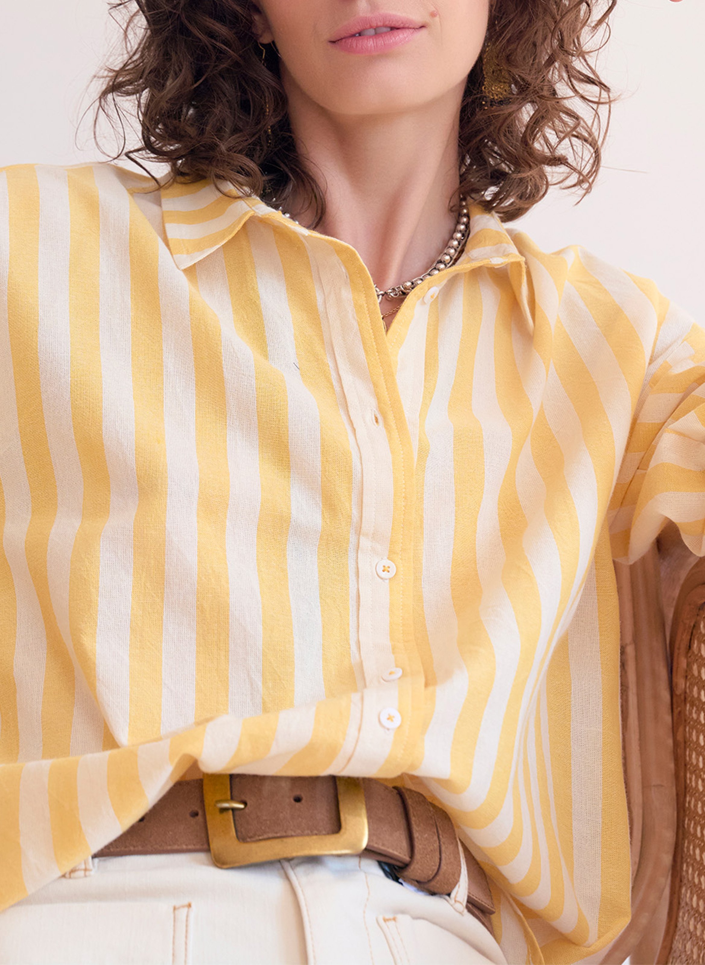 Gerade geschnittenes Baumwollhemd mit klassischem Kragen und Streifen MKT Orange