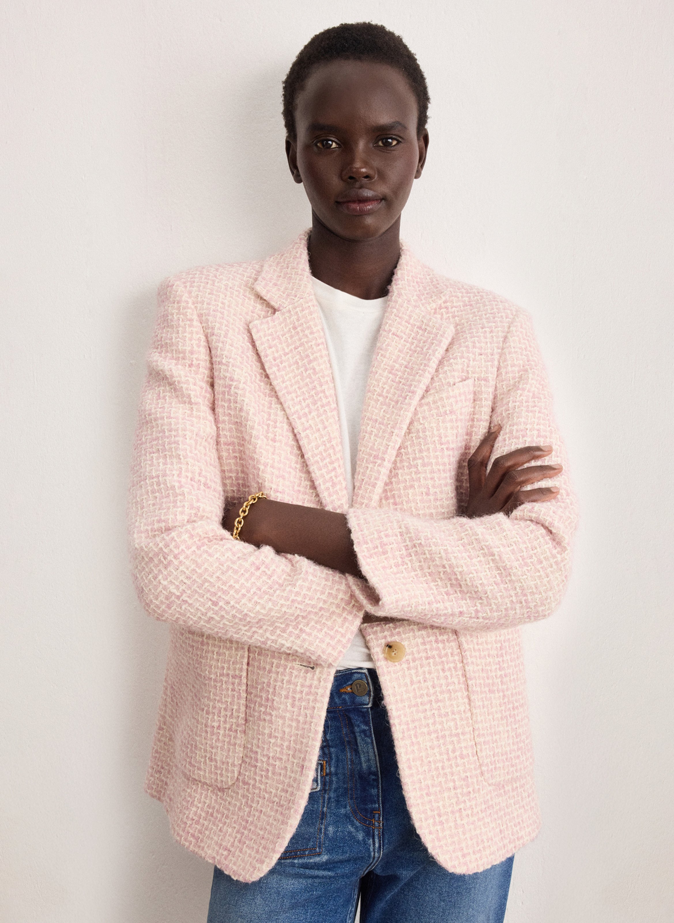 Veste tailleur droite en coton mélangé imprimé PABLO Rouge