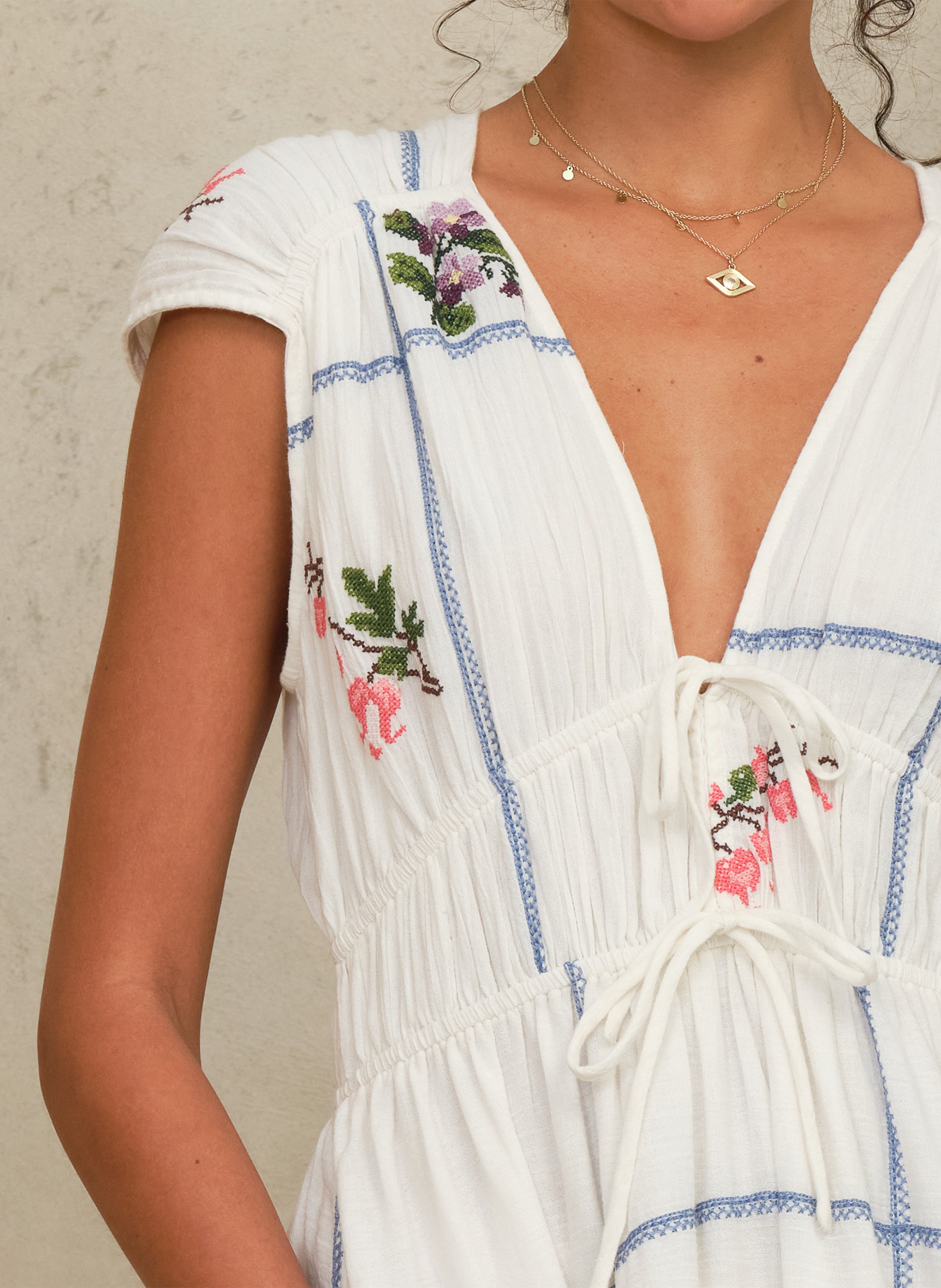 Robe midi col V en coton M.A.B.E Multicolore