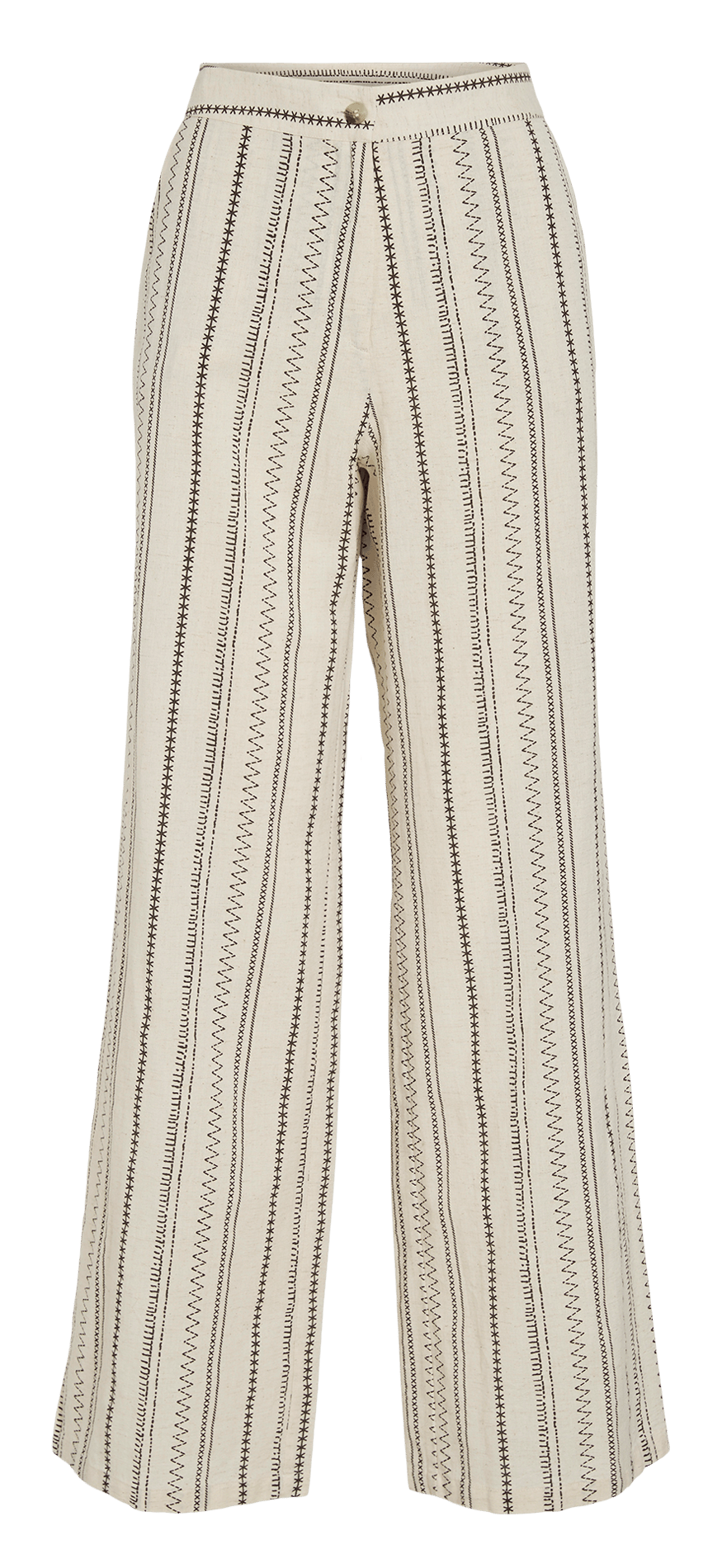 Pantalón ancho de algodón y lino estampado. VILA Beige