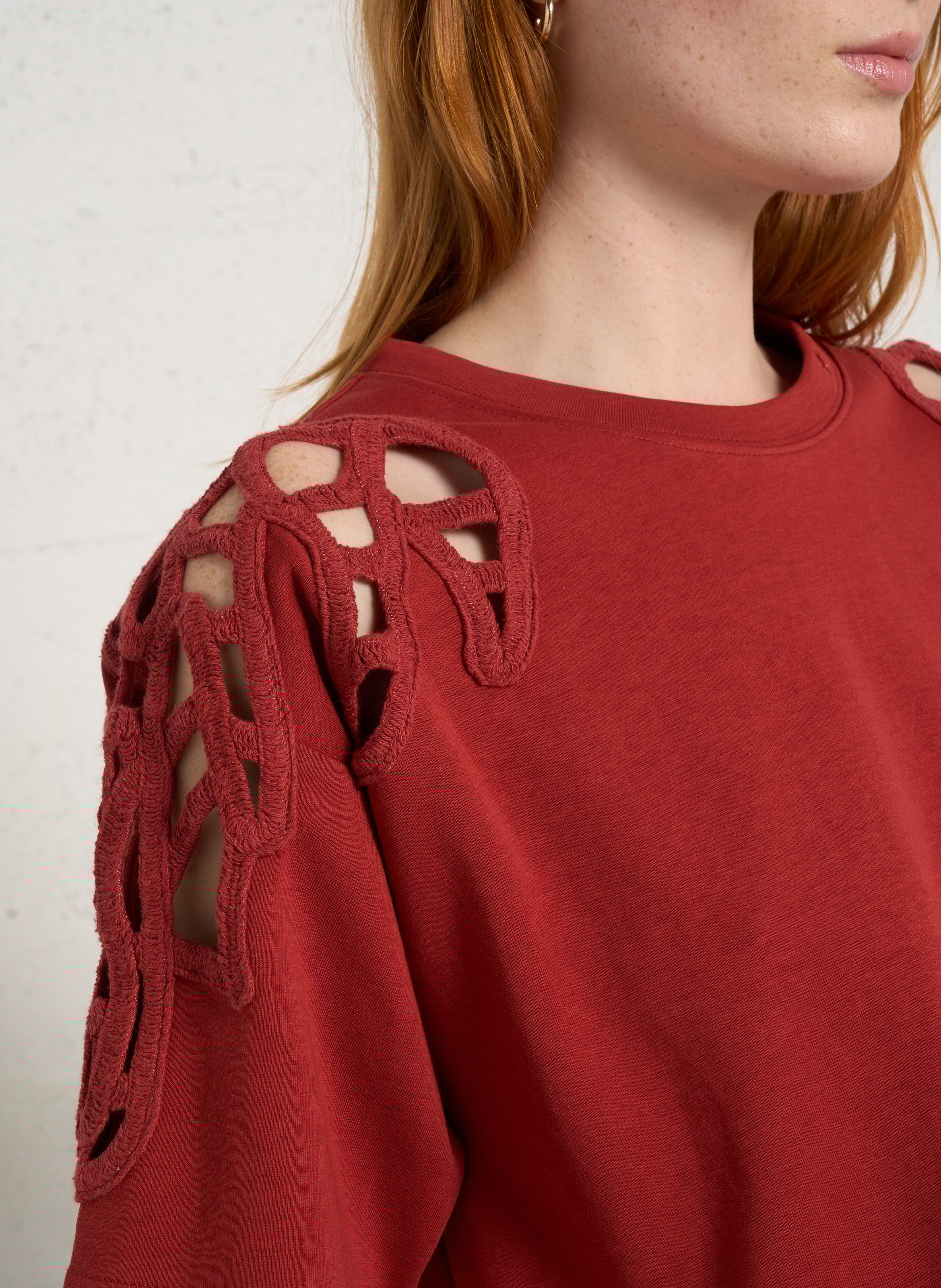 T-shirt ample col rond en coton mélangé Rouge