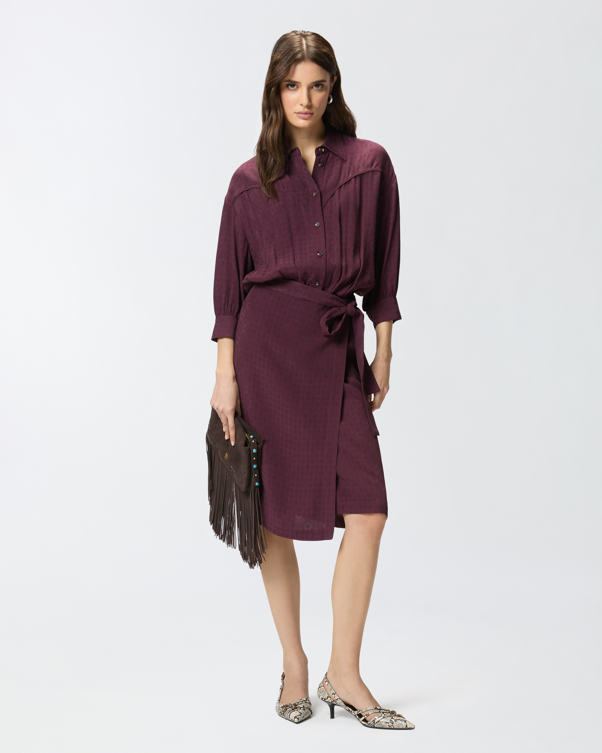 Robe midi avec haut chemise et ceinture PINKO Rouge