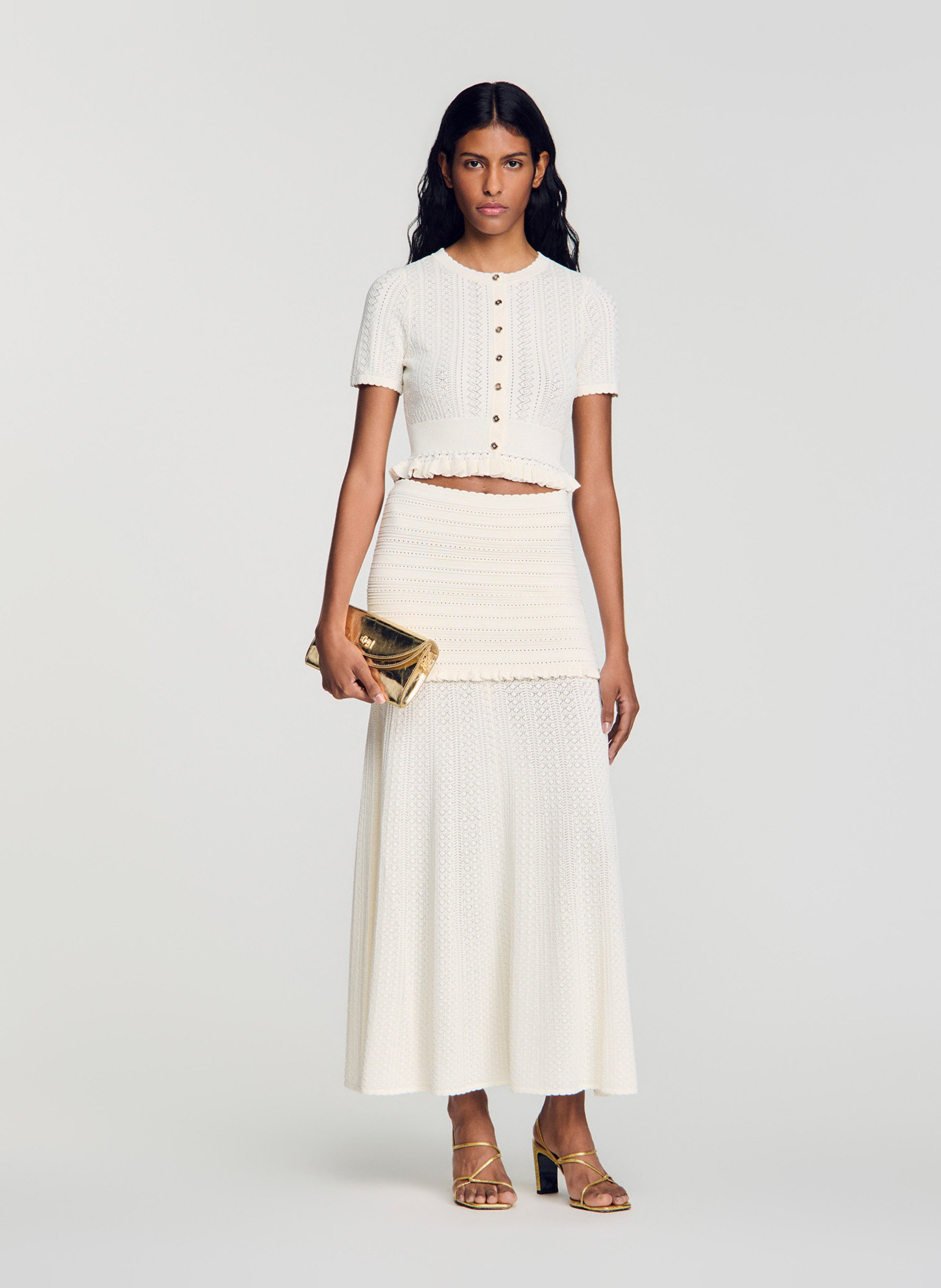 Slim-fit, gebreide top met ronde hals SANDRO Beige
