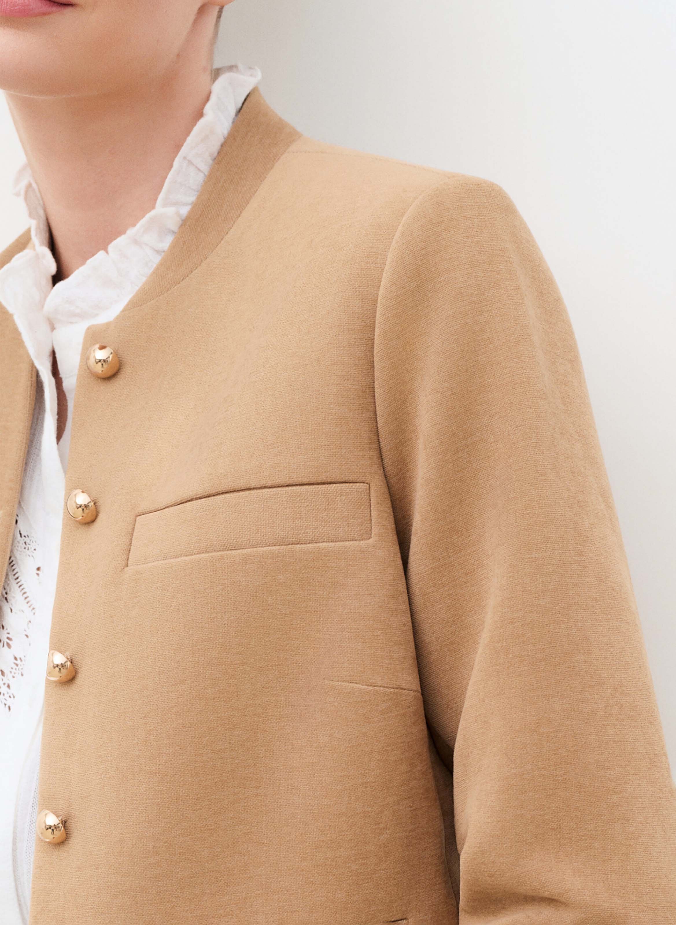 Solid Buttoned Straight Jacket CAROLL Brown