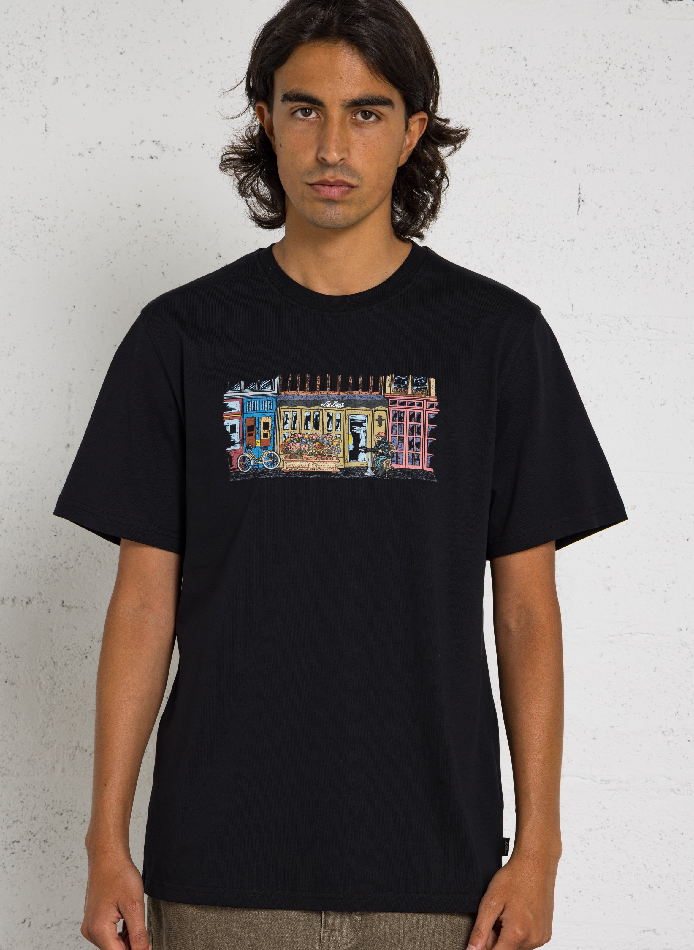 Tee-shirt droit col rond sérigraphié en coton bio LES DEUX Noir