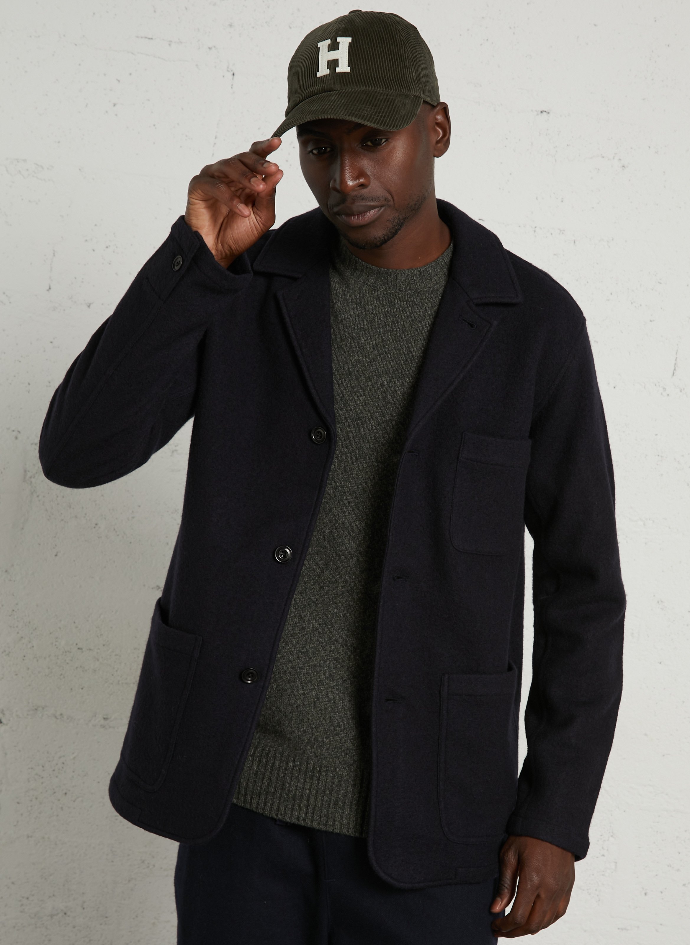 Veste droite col tailleur en laine HARTFORD Bleu