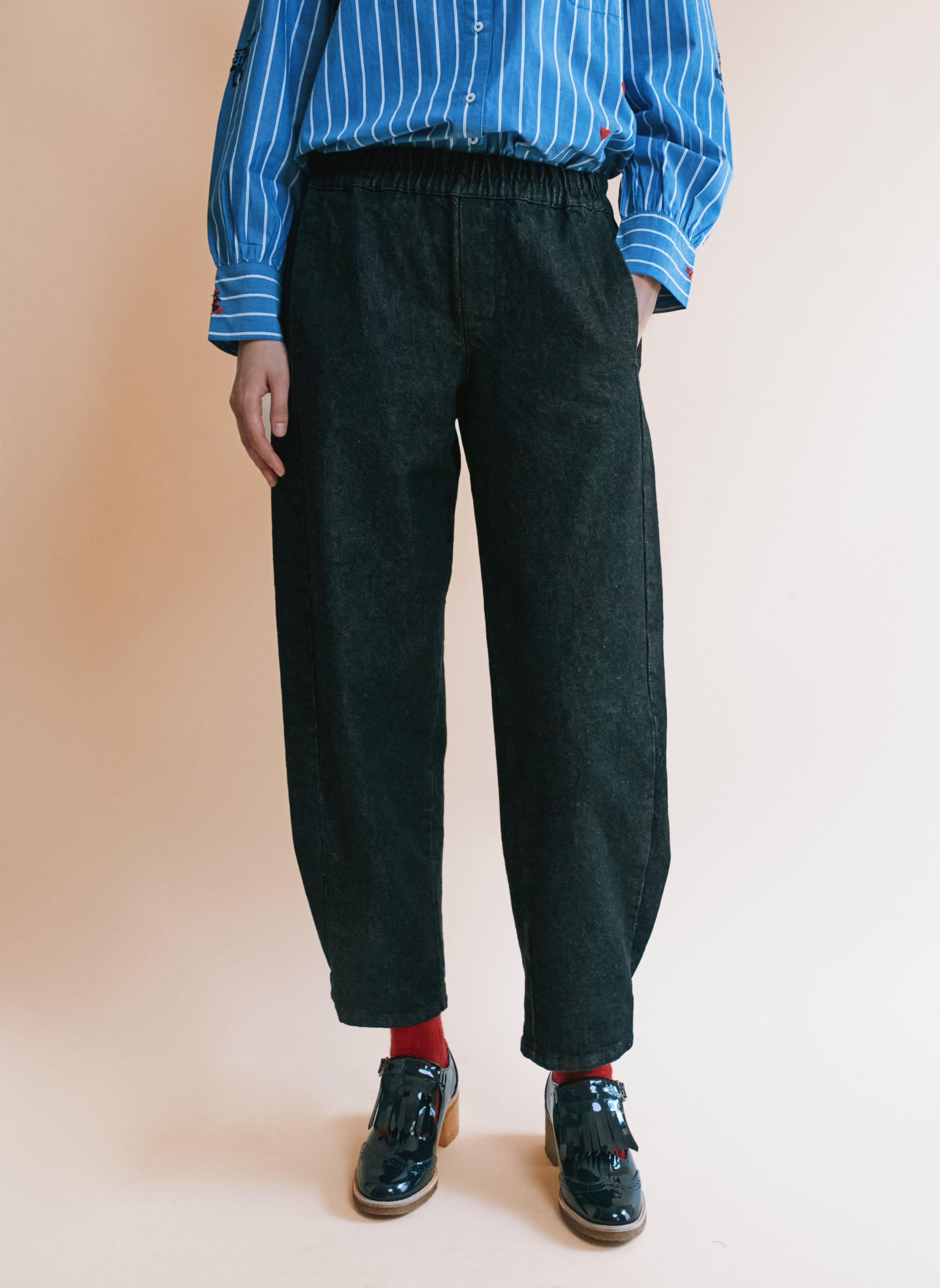 Gerade geschnittene Hose aus Baumwolle und recycelter Baumwolle EMILE ET IDA Schwarz