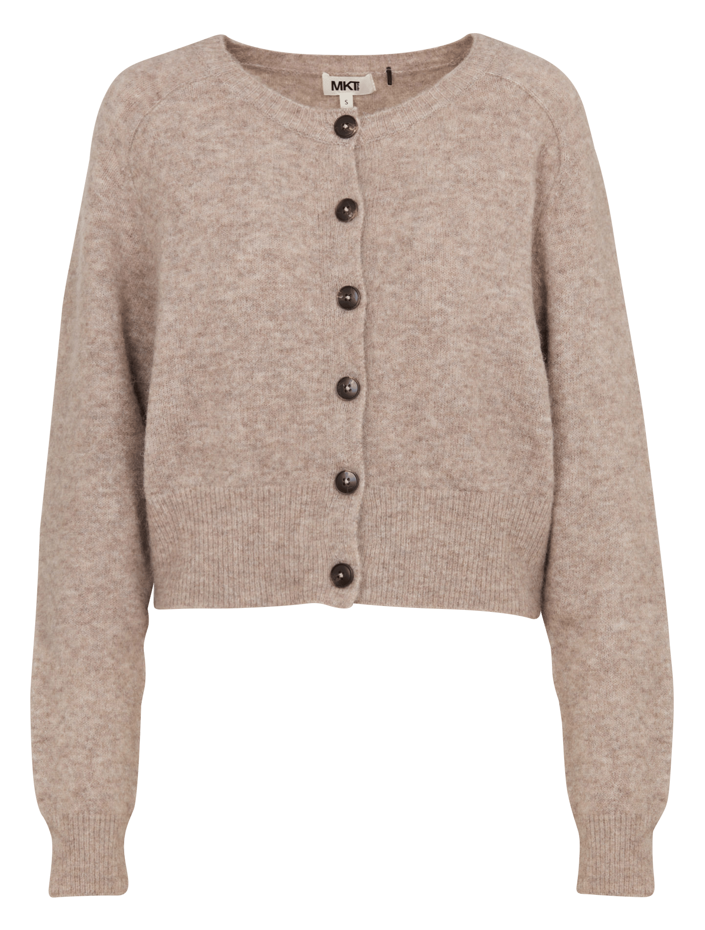 Gerade geschnittene Wollmix-Strickjacke mit Rundhalskragen MKT Braun
