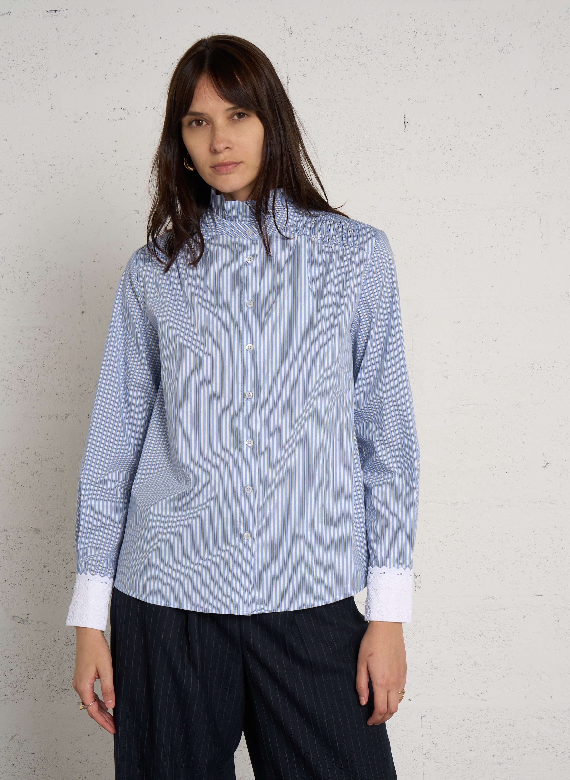 Chemise ample à rayures coton mélangé MAISON 123 Bleu