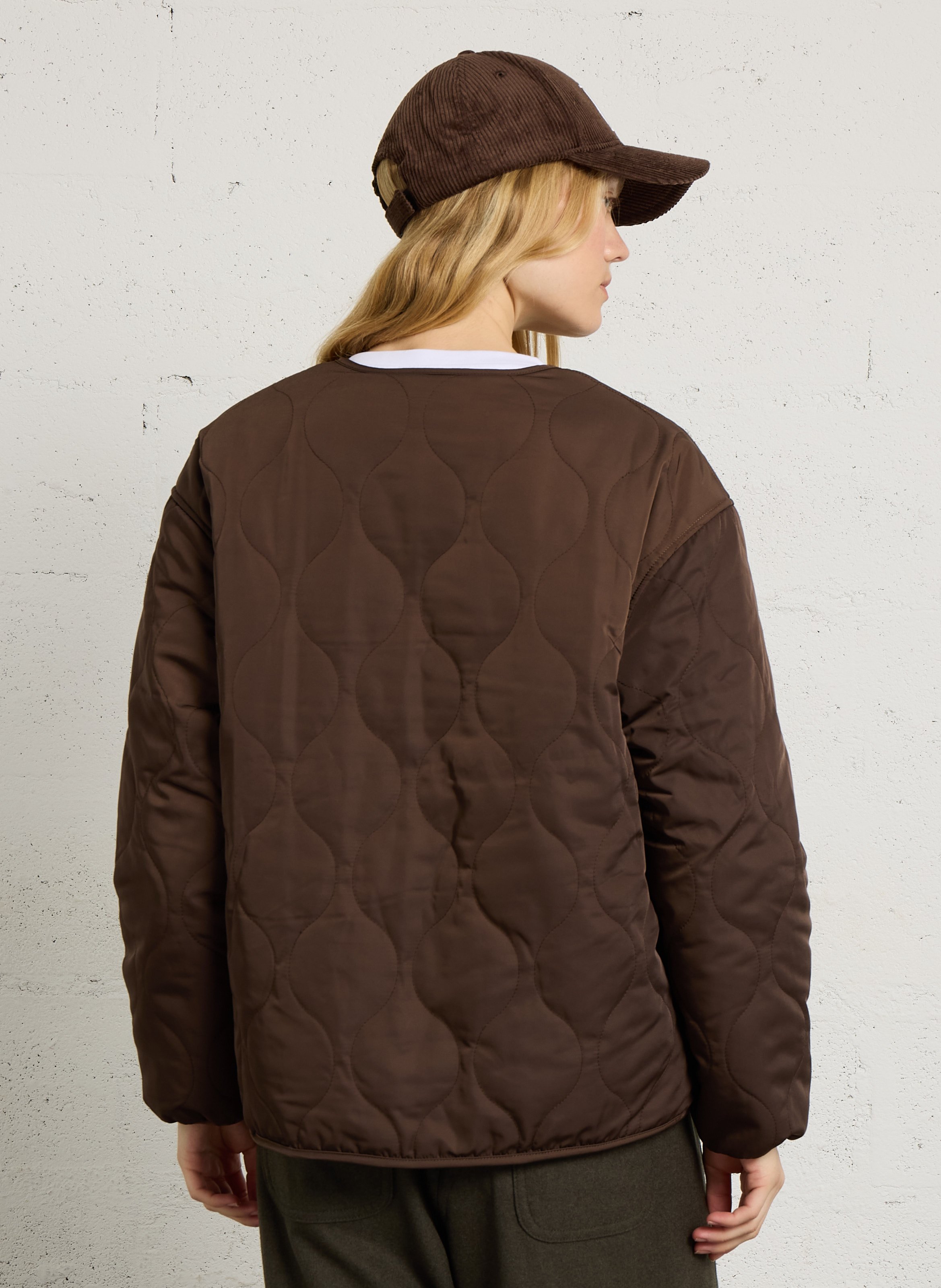 Quilted straight V-neck jacket BOMBERS ORIGINAL Brown