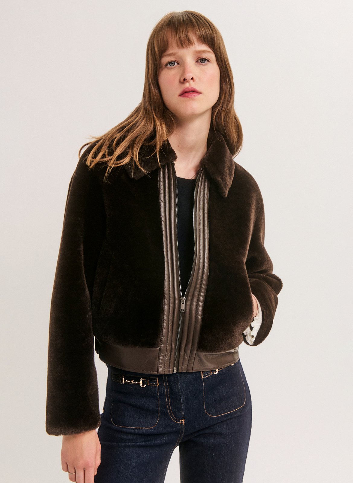 Manteau col classique en fausse fourrure PABLO Bruin