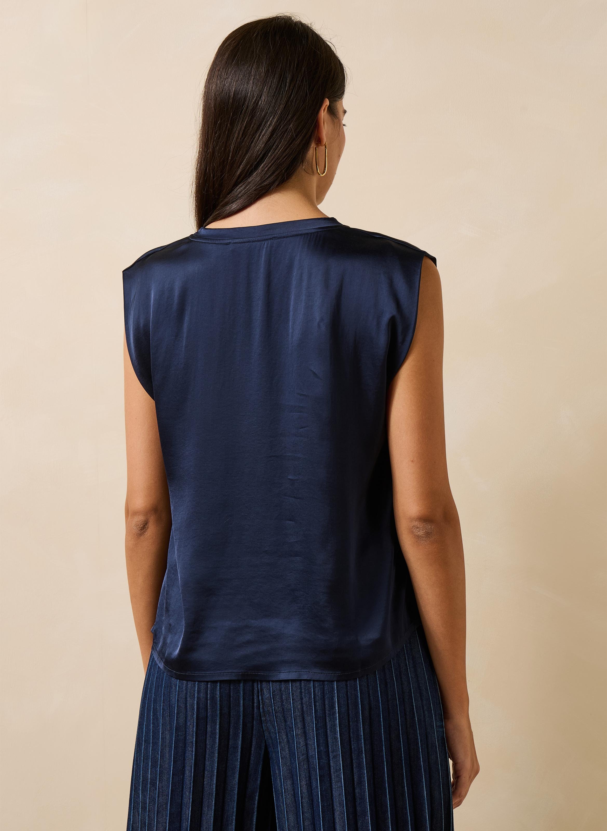 Top sans manches uni satiné | Bleu LA FEE MARABOUTEE Femme