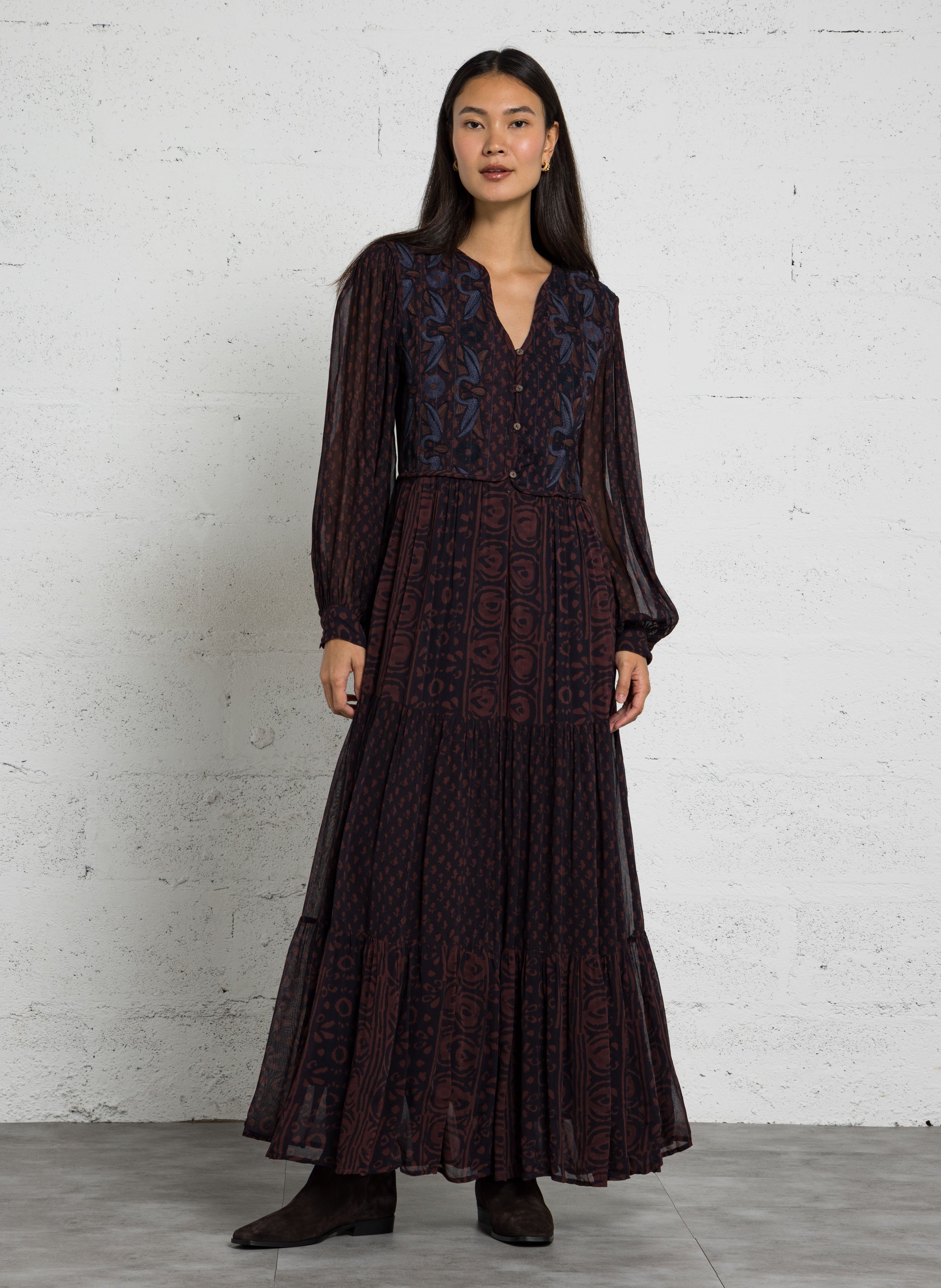 Robe longue ample imprimée MAISON HOTEL Rouge