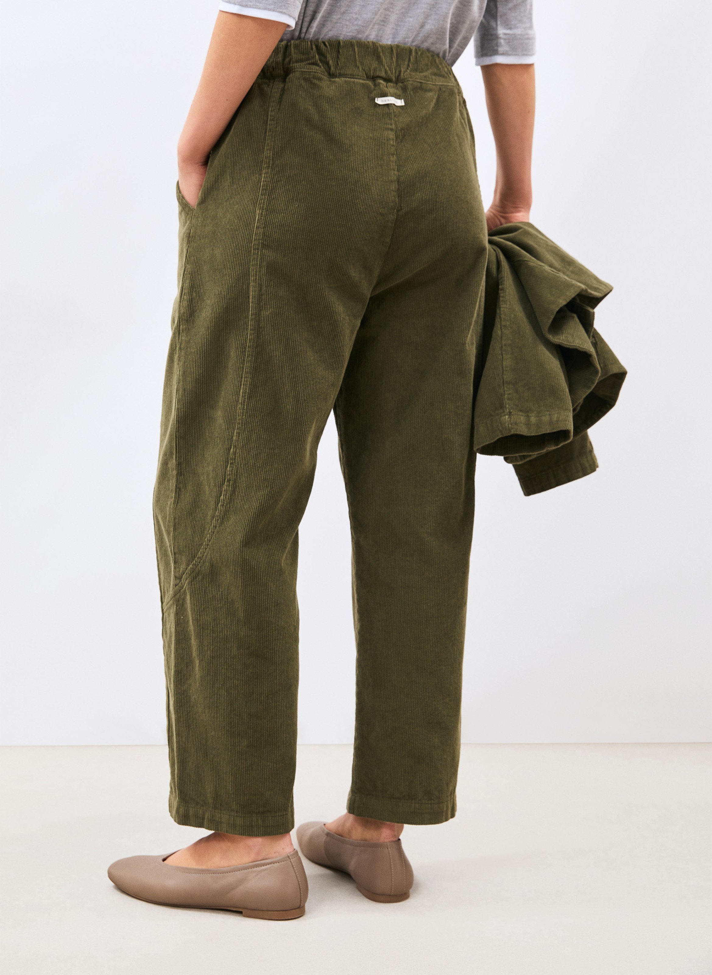 Pantalon 7/8ème côtelé en coton velours HUMILITY Vert