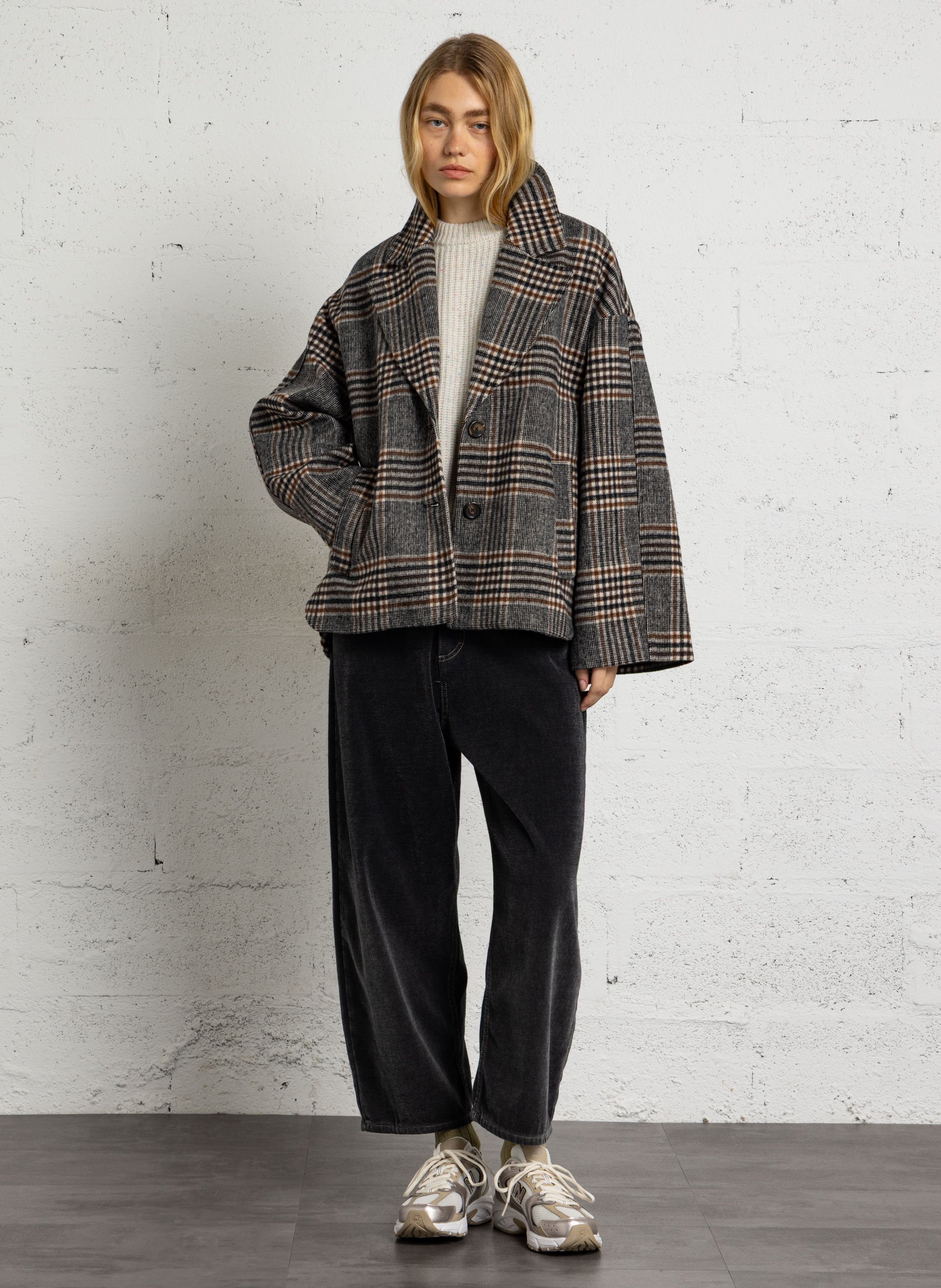 Mixed cotton barrel jeans PLEASE Black