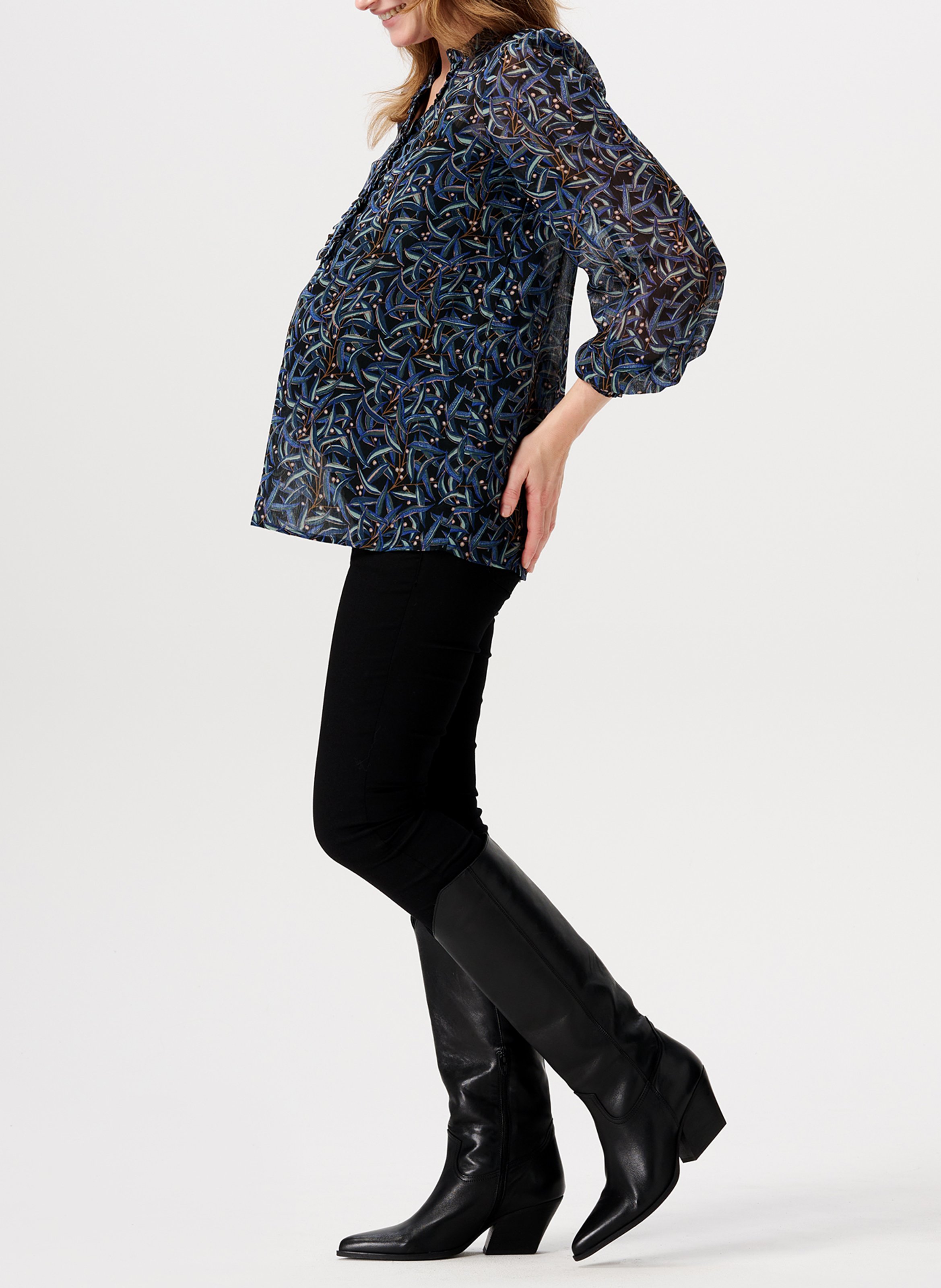 Maternity blouse with Tunisian collar Black