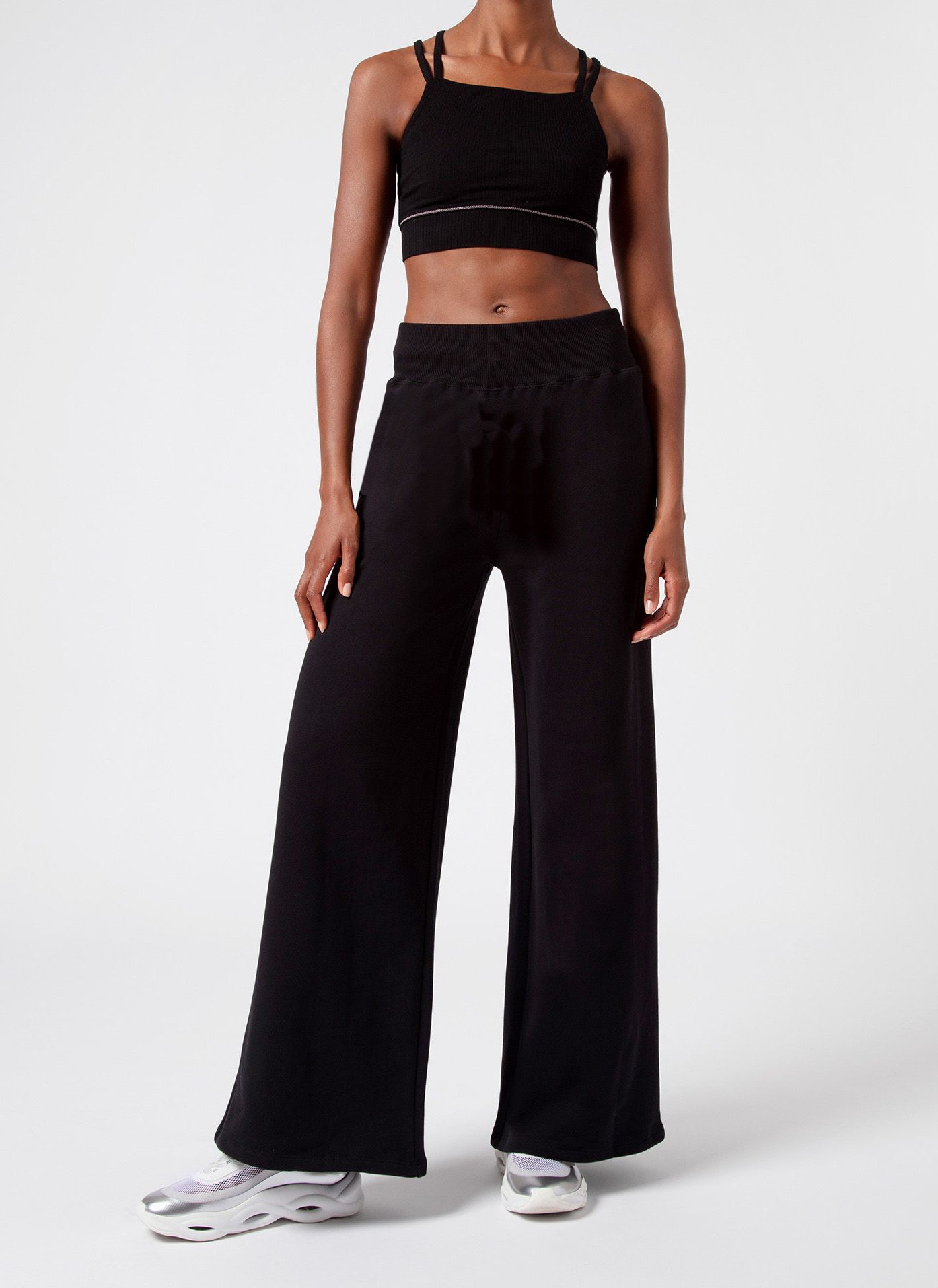 High waisted Straight Cotton blend Track Pants Noir Repetto